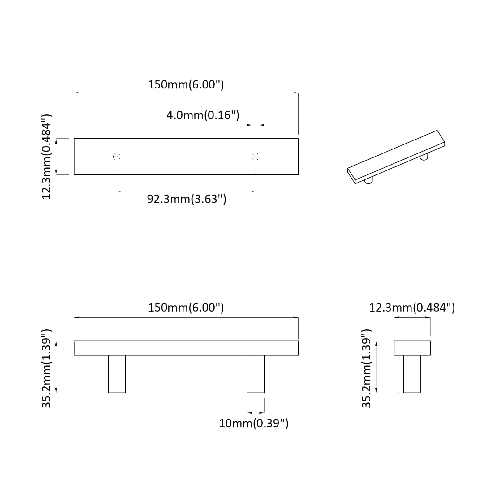 vidaXL Uchwyt do szafki 2 pcs Czarny 150 x 12,3 x 35,2 mm