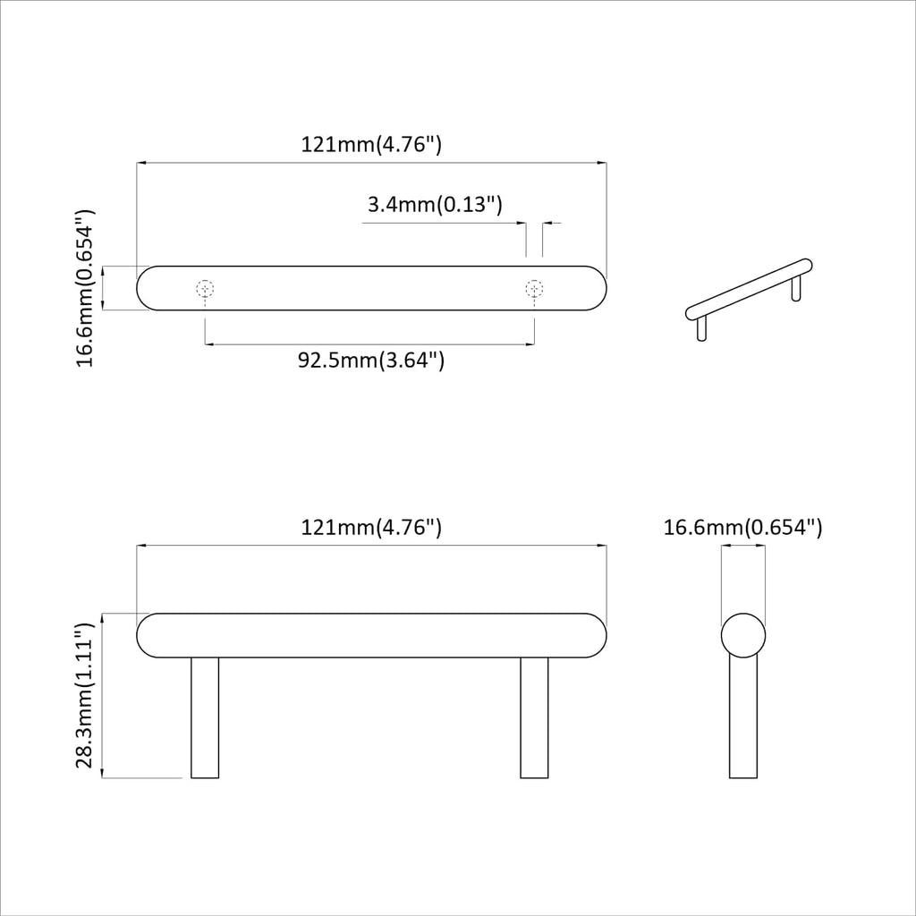vidaXL Uchwyt do szafki 2 pcs Czarny 121 x 16.6 x 28.3 mm Żelazo