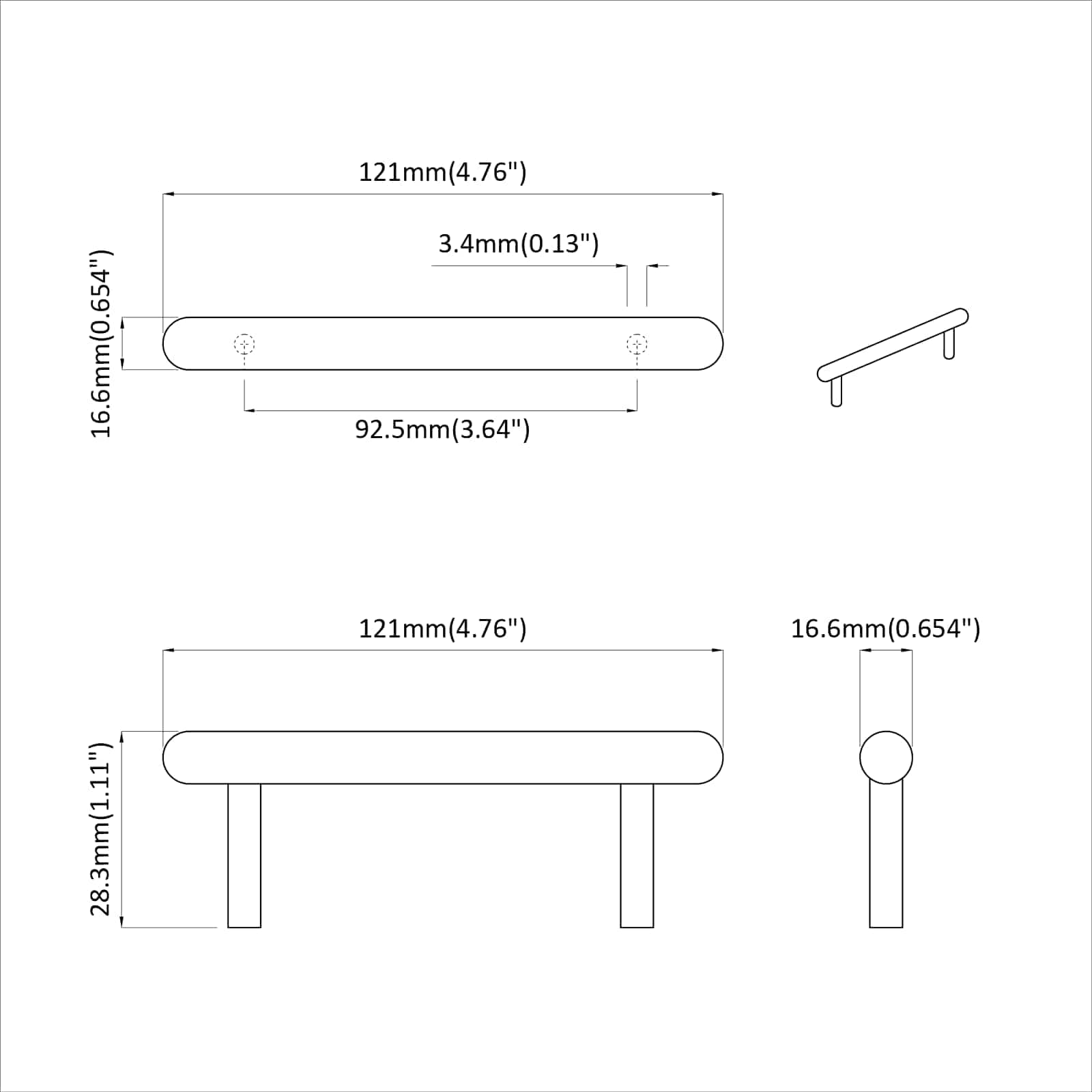 vidaXL Uchwyt do szafki 12 pcs Czarny 121 x 16.6 x 28.3 mm Żelazo