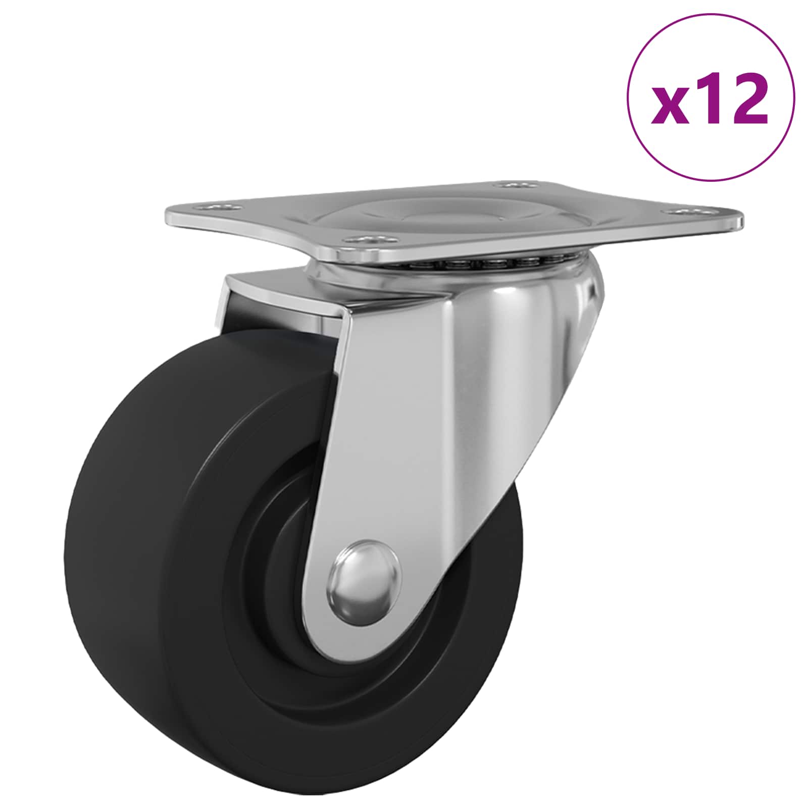 vidaXL Obrotowe kółko 12 pcs Srebrny 60 x 60 x 50 mm Żelazo i nylon