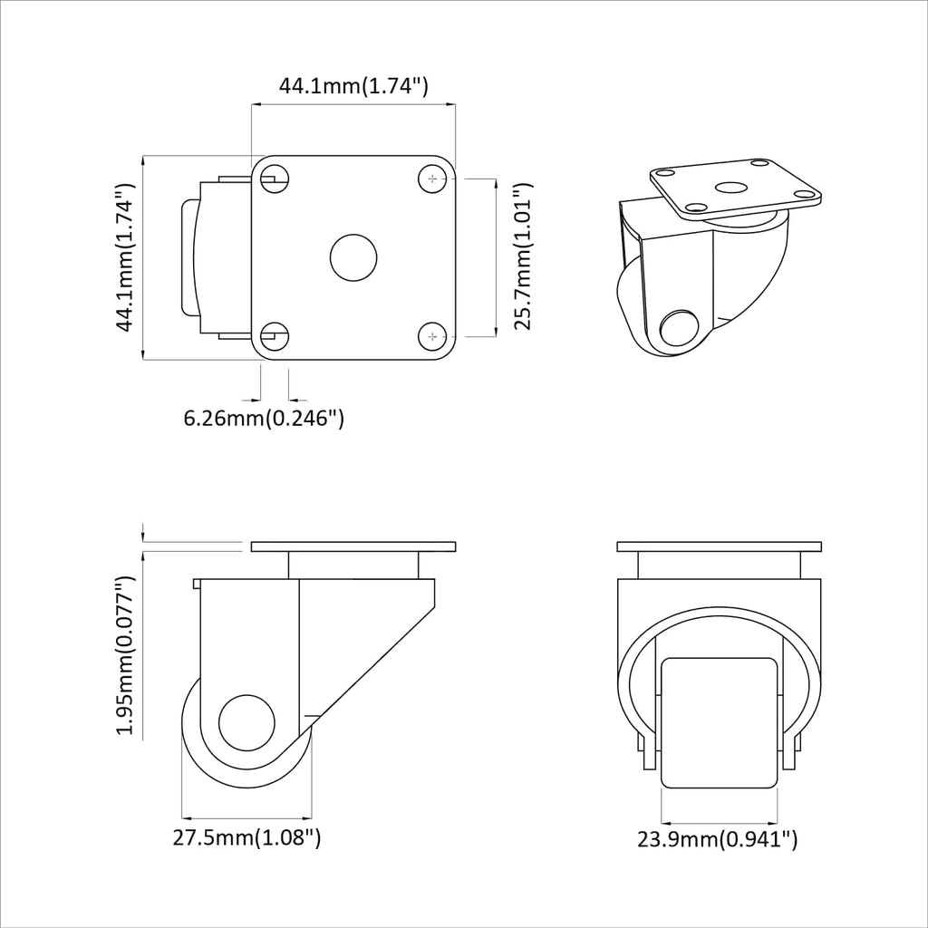 vidaXL Wózek 2 pcs Srebrny 44,1 x 44,1 x 1,95 mm nylon
