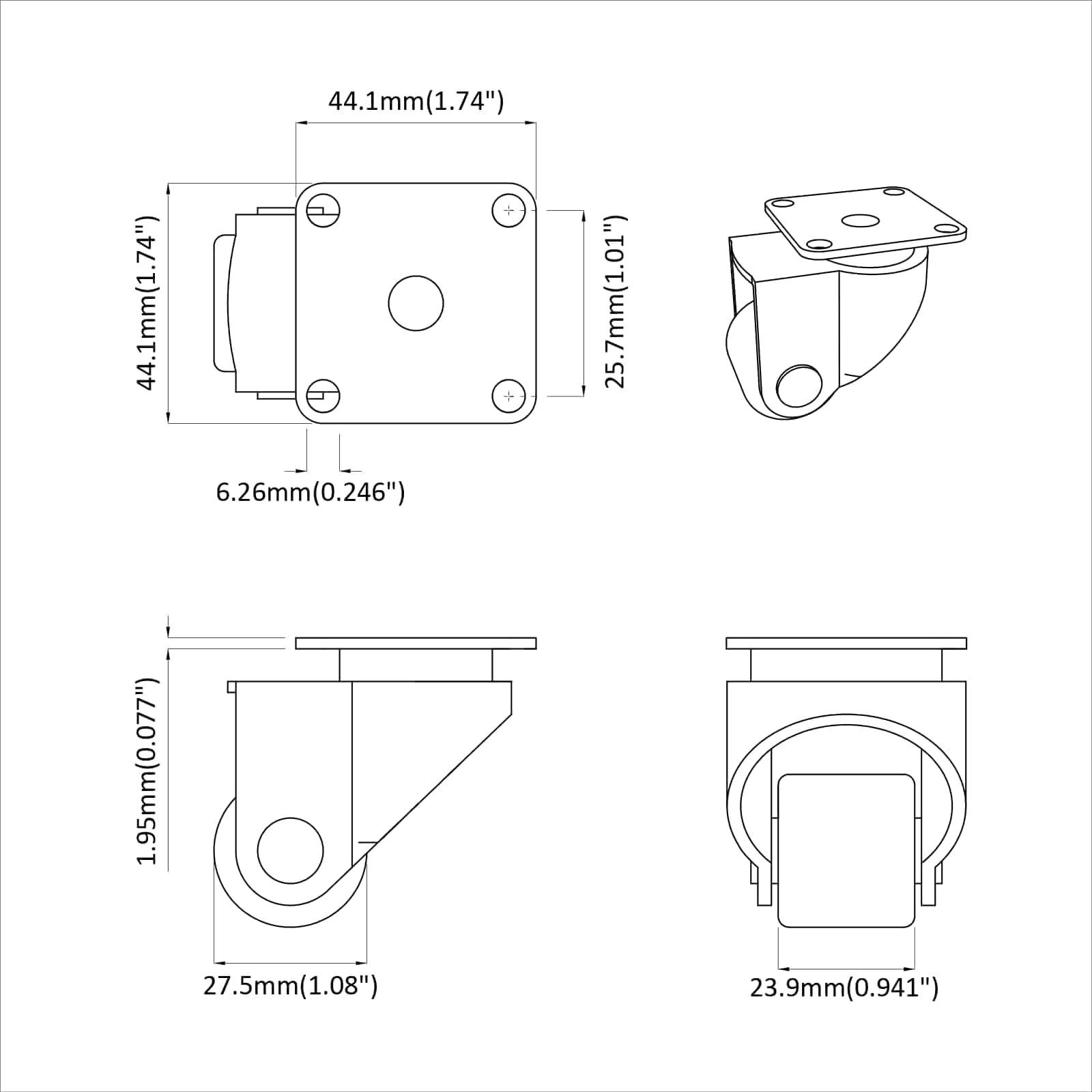 vidaXL Wózek 2 pcs Srebrny 44,1 x 44,1 x 1,95 mm nylon