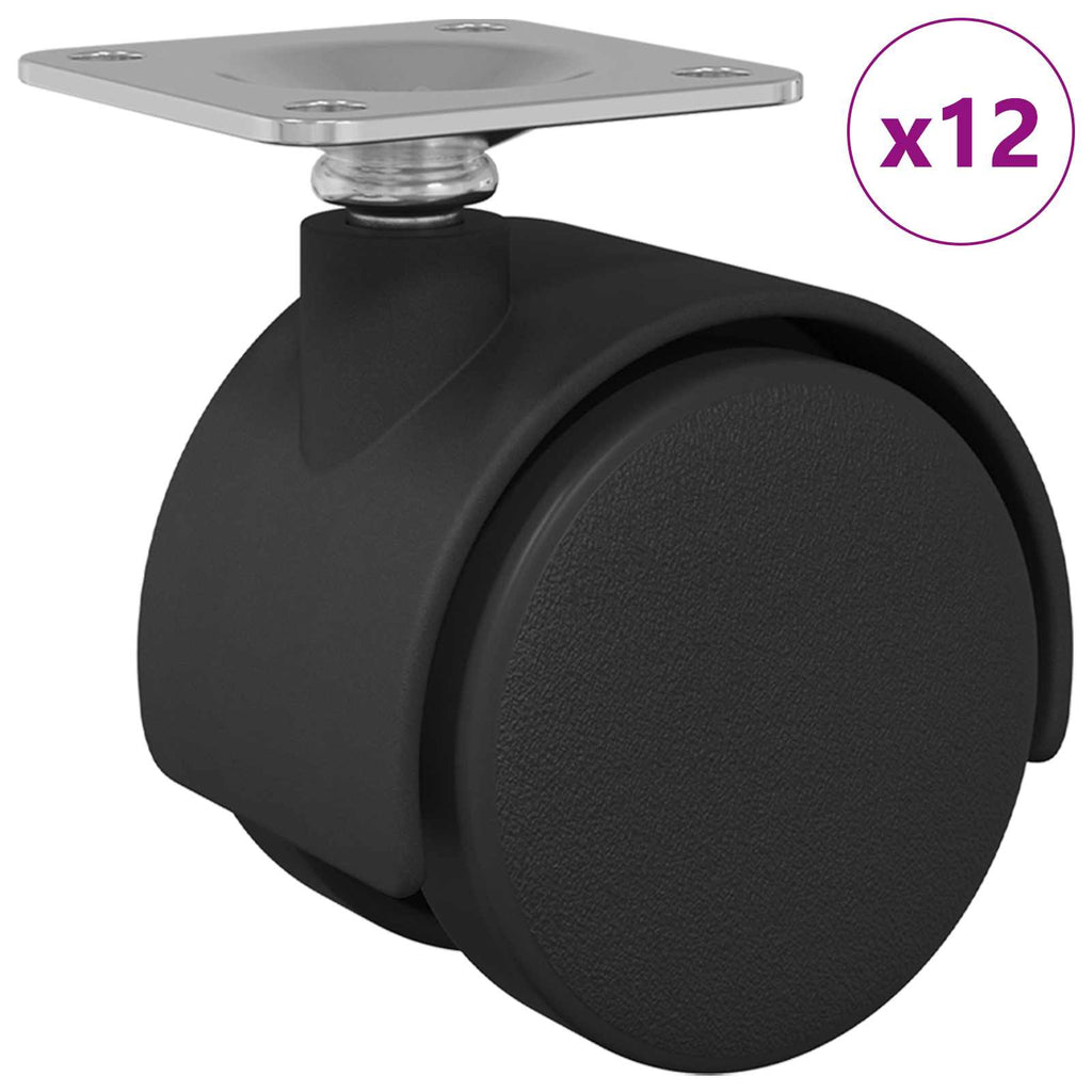 vidaXL Obrotowe kółko 12 pcs Czarny 39,5 x 39,5 x 37,8 mm Żelazo i PP