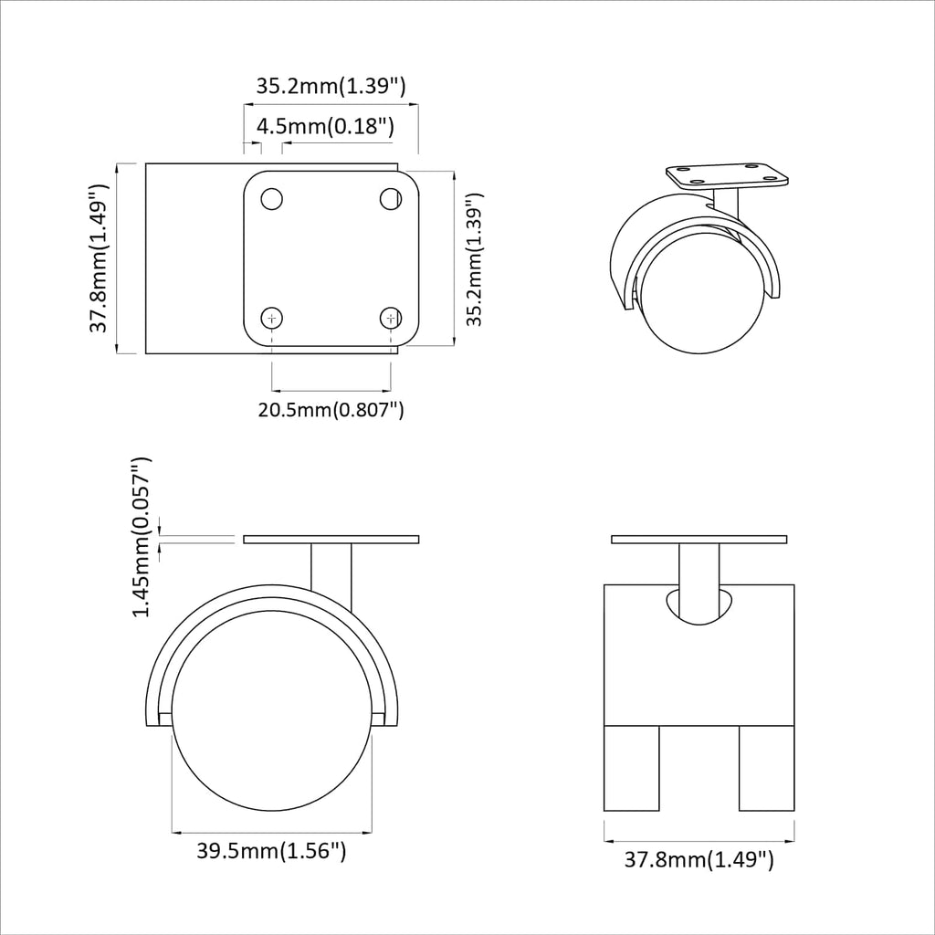 vidaXL Obrotowe kółko 12 pcs Czarny 39,5 x 39,5 x 37,8 mm Żelazo i PP