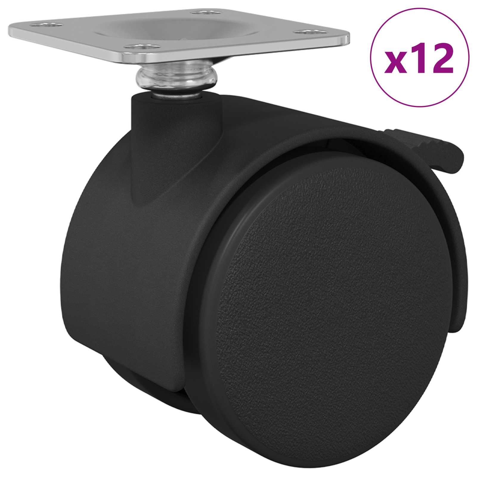 vidaXL Wózek 12 pcs Czarny 39,5 x 39,5 x 37,8 mm Żelazo i polipropylen