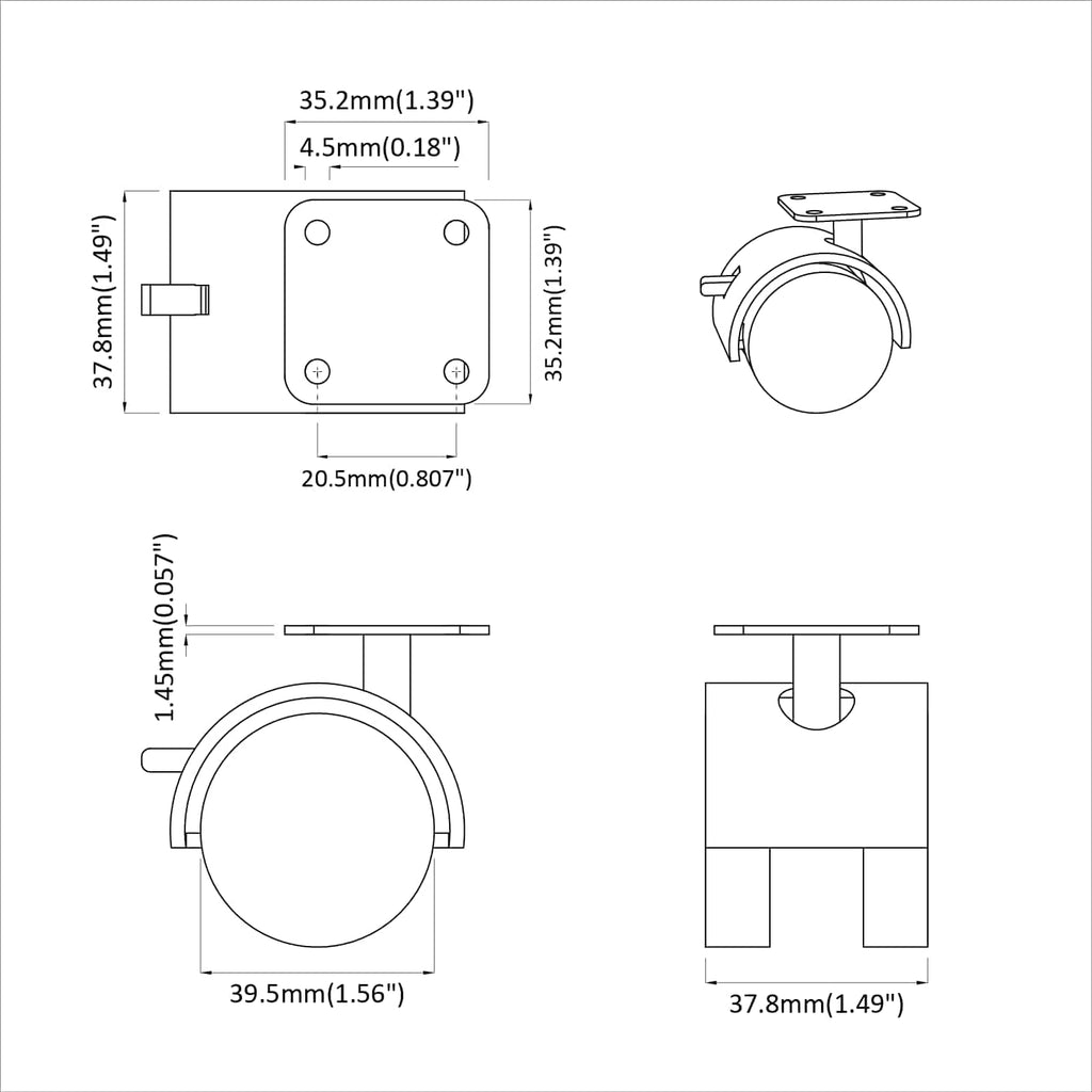 vidaXL Wózek 12 pcs Czarny 39,5 x 39,5 x 37,8 mm Żelazo i polipropylen