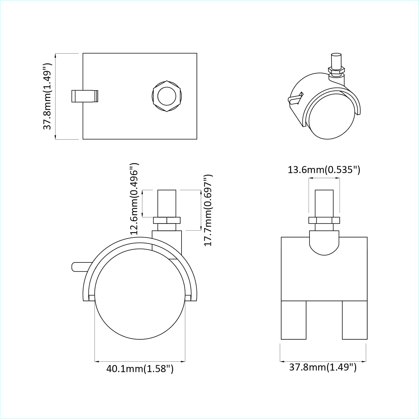 vidaXL Wózek 2 pcs Czarny i Srebrny 40,1 x 40,1 x 37,8 mm Żelazo i PP