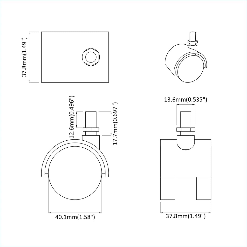 vidaXL Kółka 2 pcs Czarny 40,1 x 37,8 mm PP i żelazo