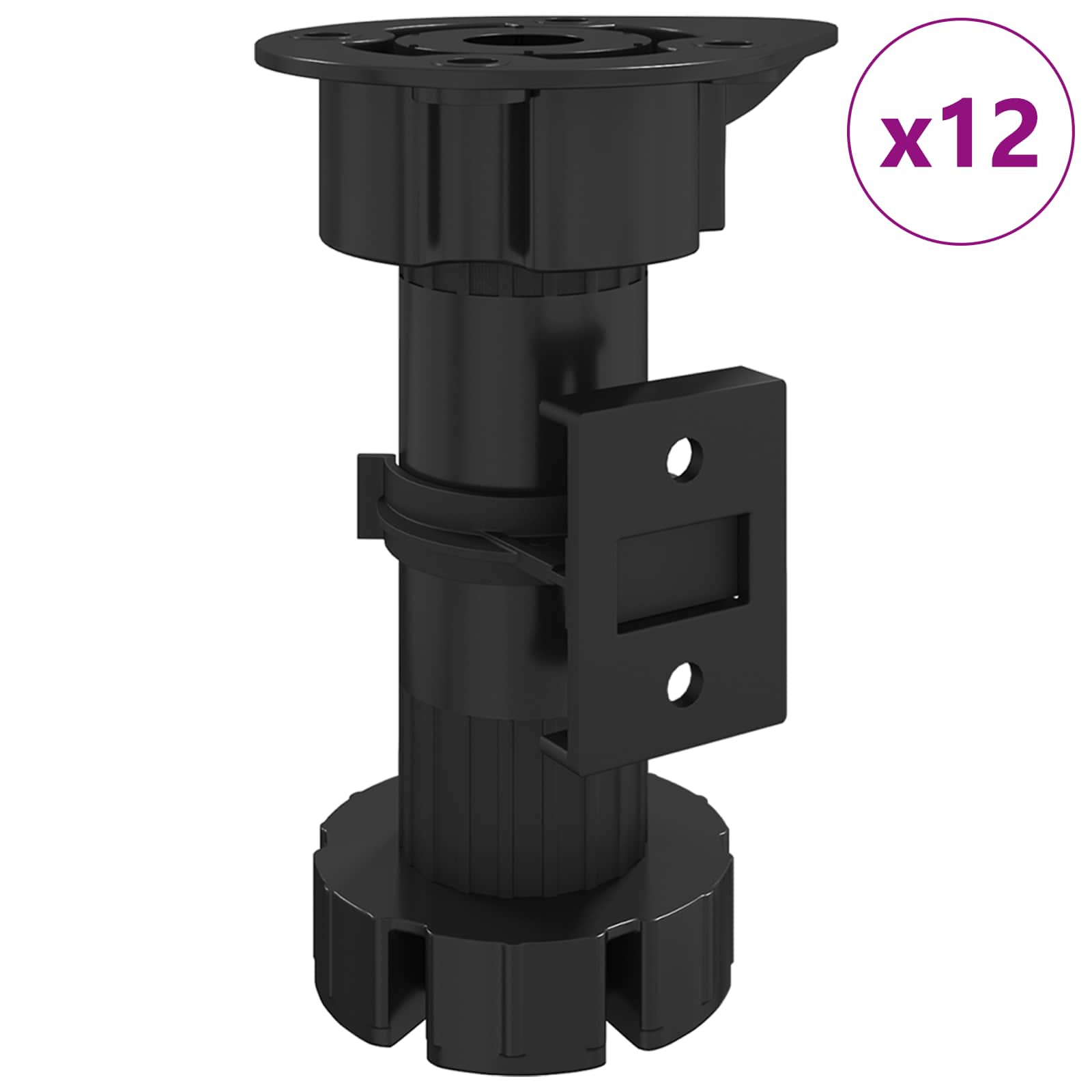 vidaXL Nóżki meblowe Z regulacją 12 pcs Czarny 46 x 46 x 128 mm PP