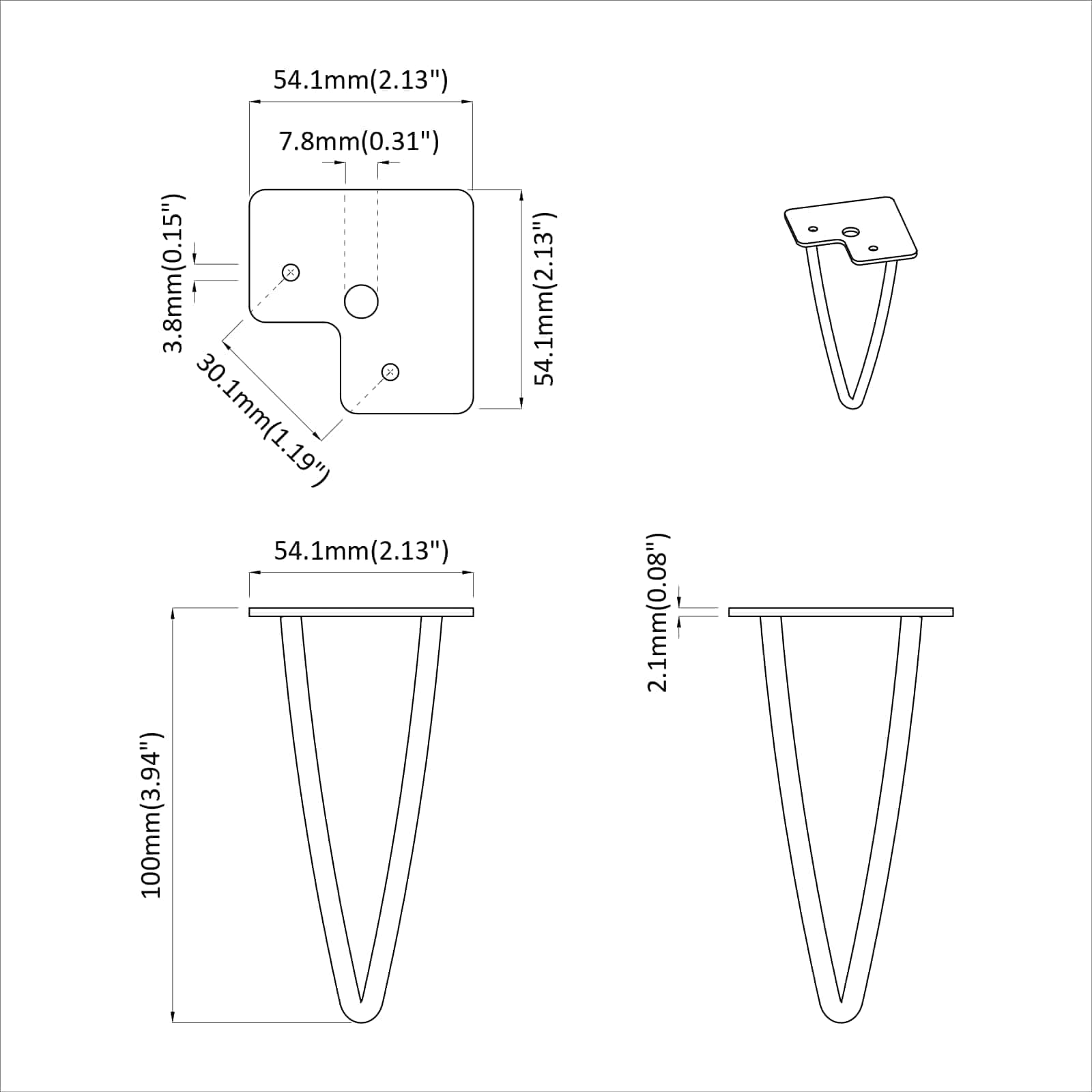 vidaXL Noga meblowa 2 pcs Czarny 54.1 x 54.1 x 100 mm Żelazo