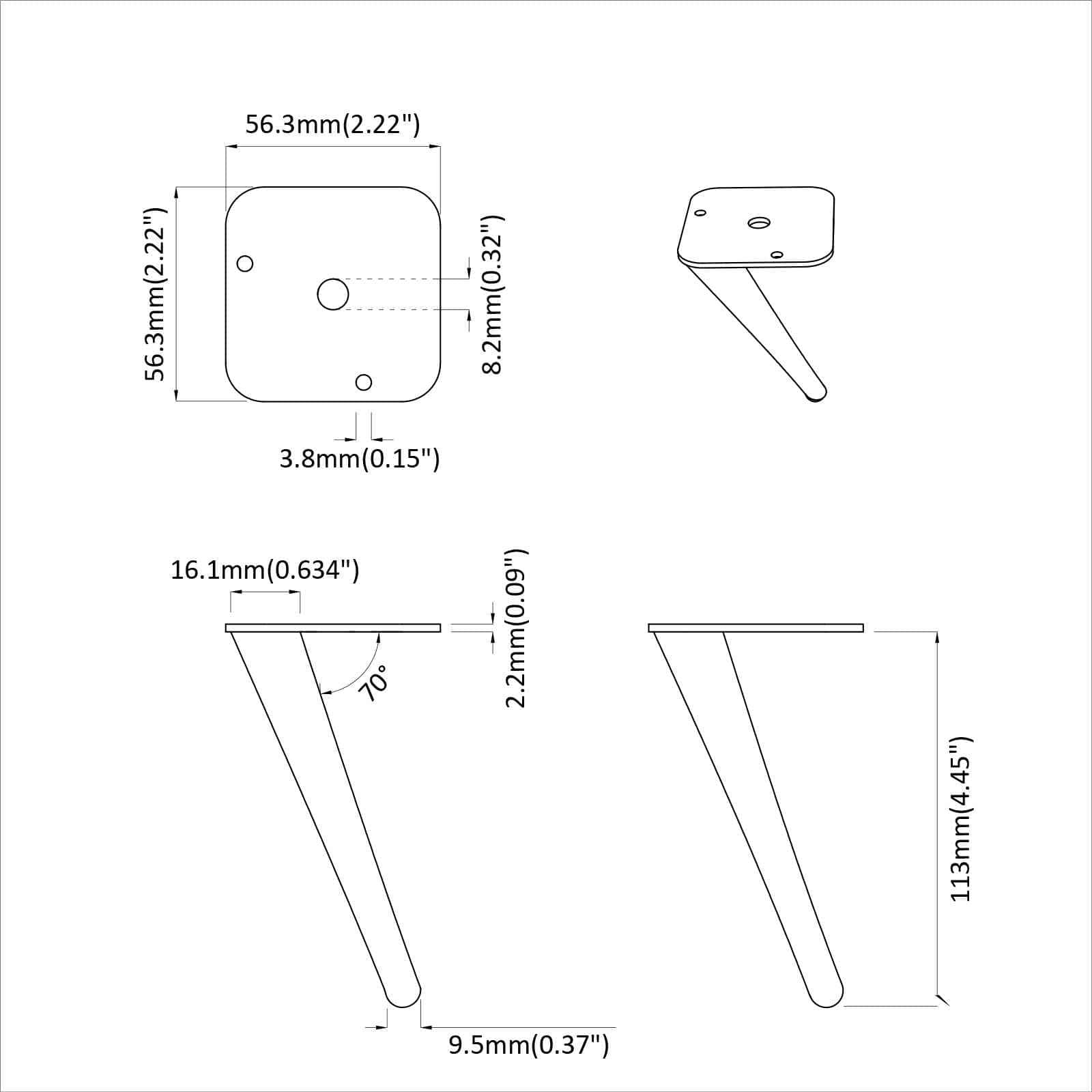 vidaXL Nogi Stojące 2 pcs Czarny 56 x 56 x 100 mm Żelazo
