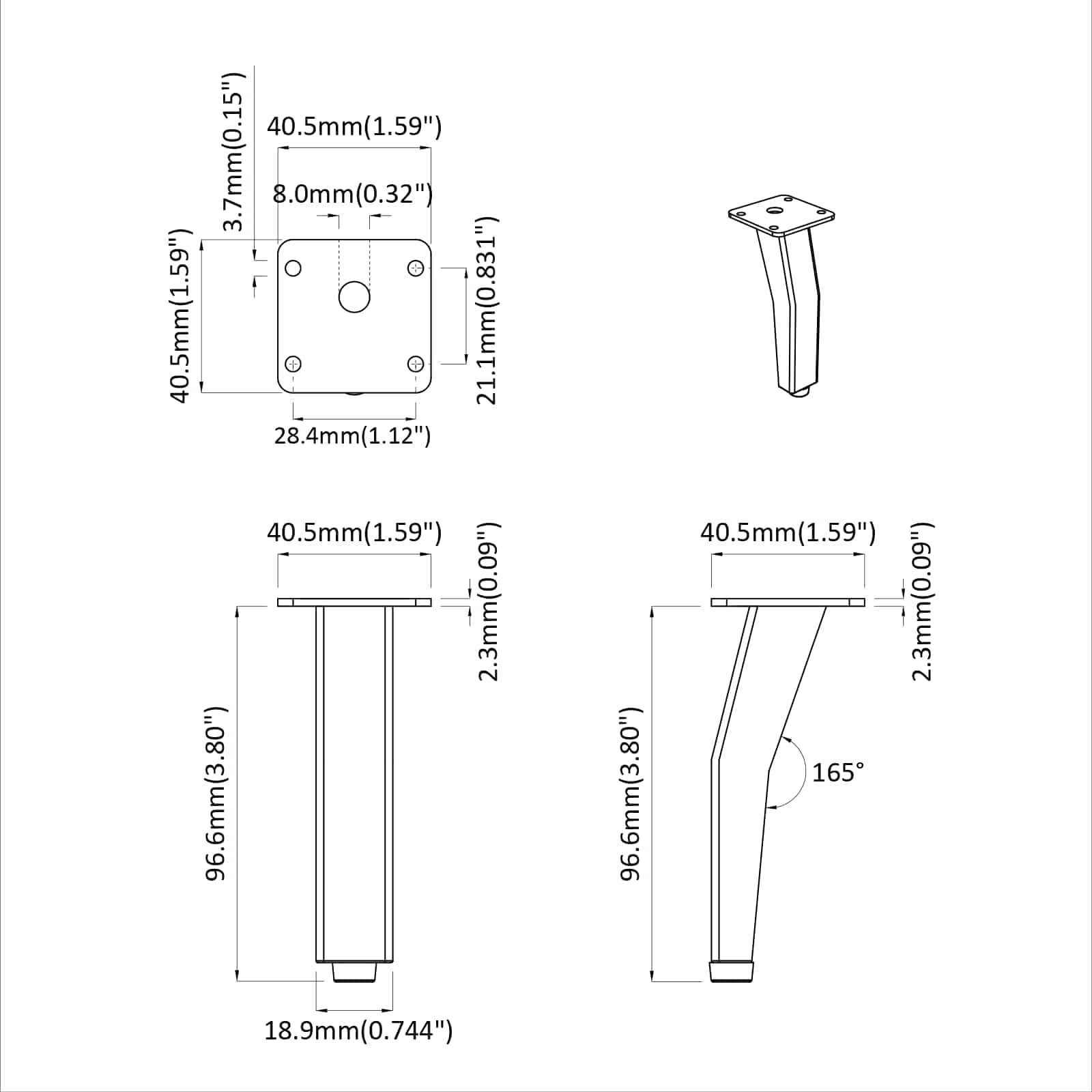 vidaXL Nogi Stojące 12 pcs Czarny 40 x 40 x 100 mm Żelazo