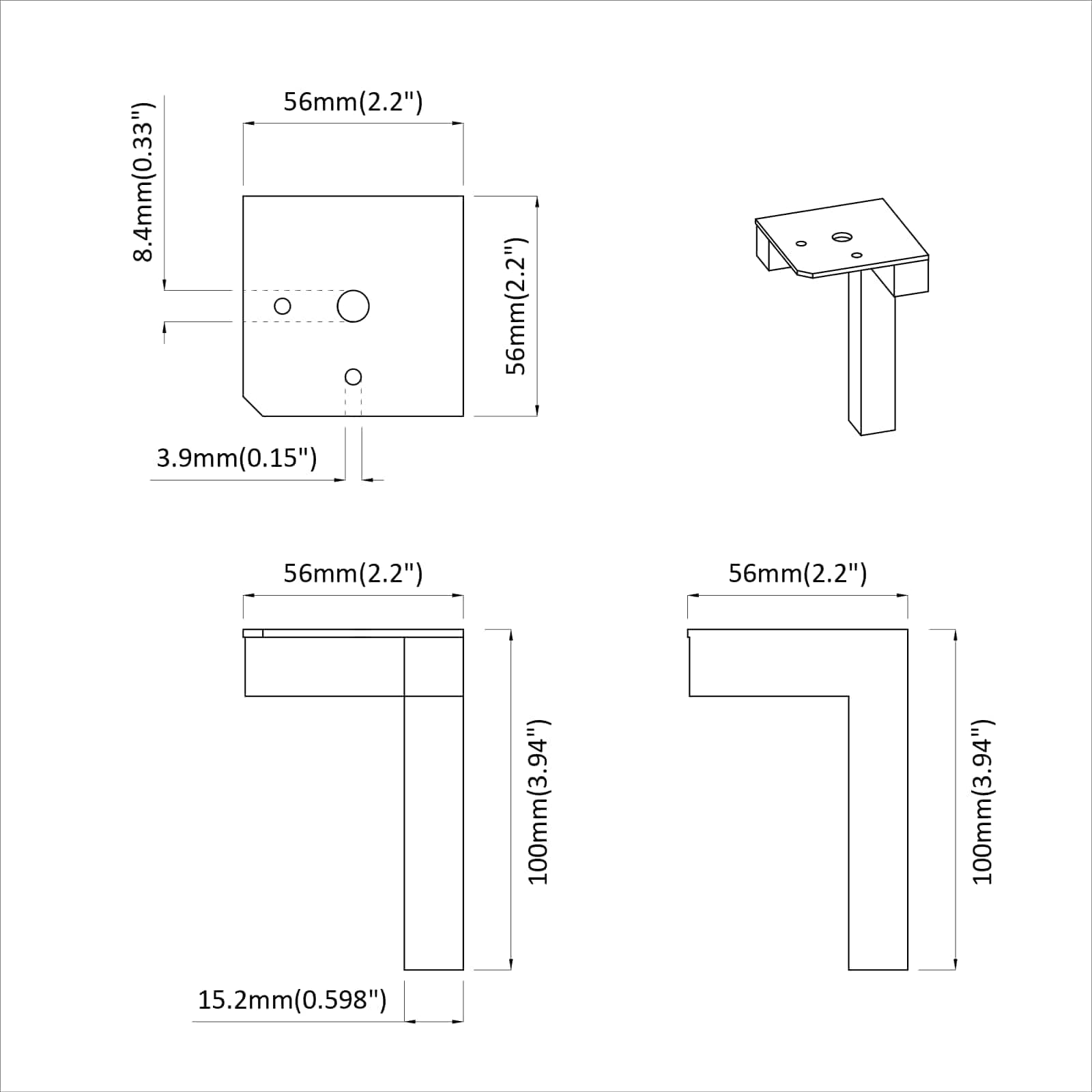 vidaXL Nogi Stojące 2 pcs Czarny 57 x 57 x 100 mm Żelazo