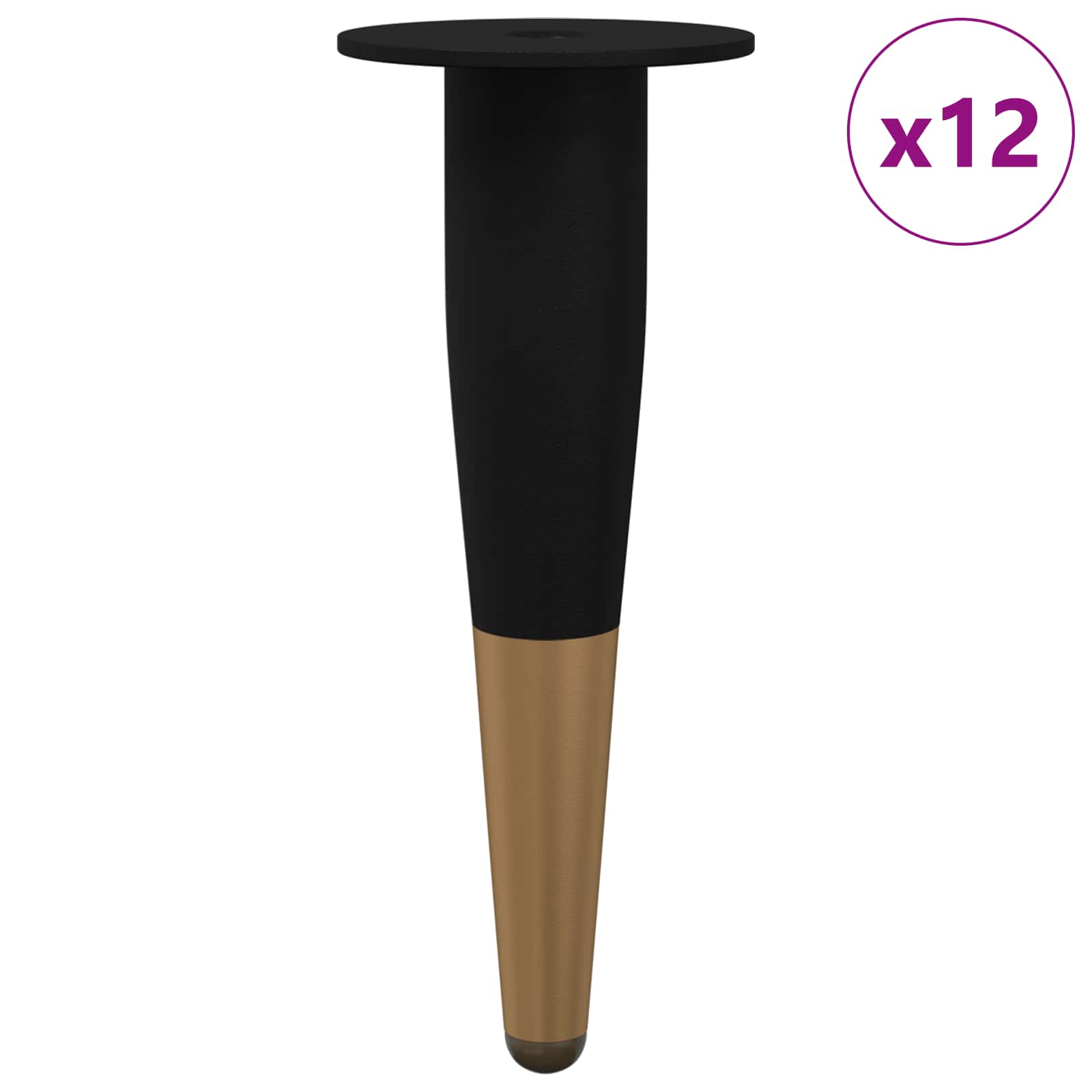 vidaXL Nóżki meblowe 12 pcs Czarny i złoto Ø 40 x 98 mm Żelazo