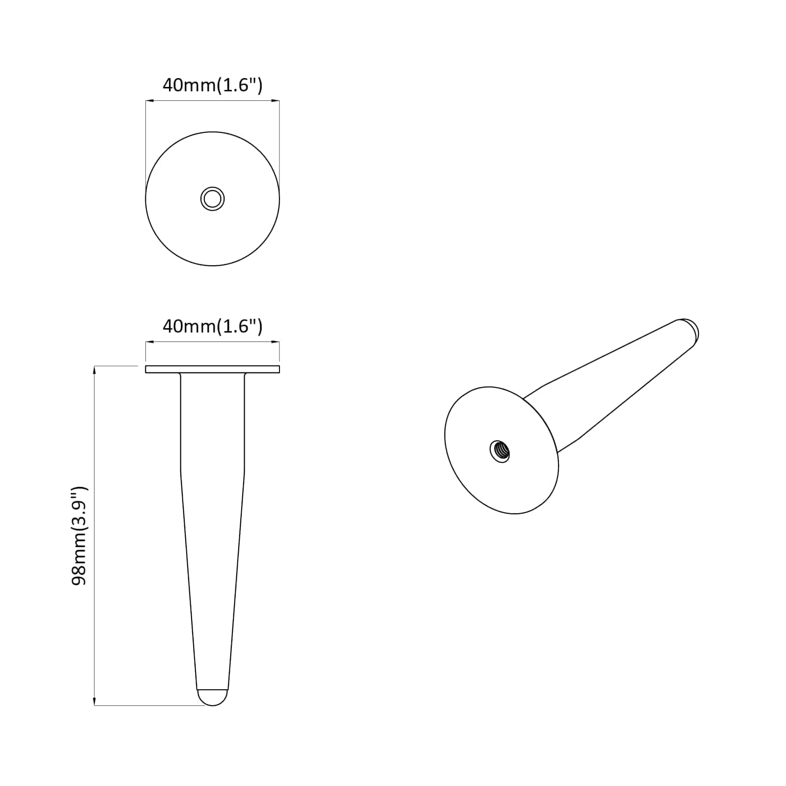 vidaXL Nóżki meblowe 2 pcs Czarny Ø 40 x 98 mm Żelazo
