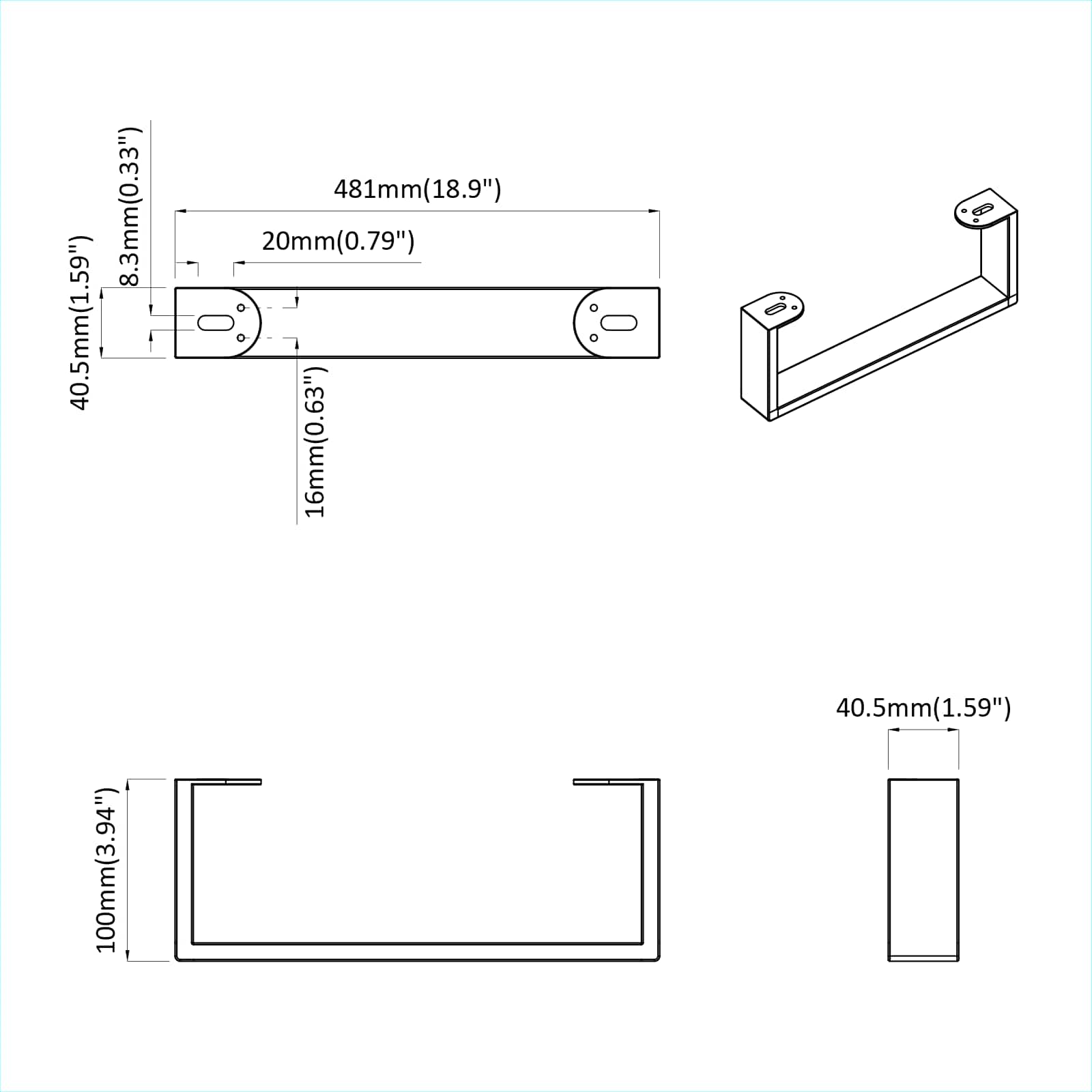 vidaXL Nóżki meblowe 12 pcs Czarny 481 x 40,5 x 100 mm Żelazo