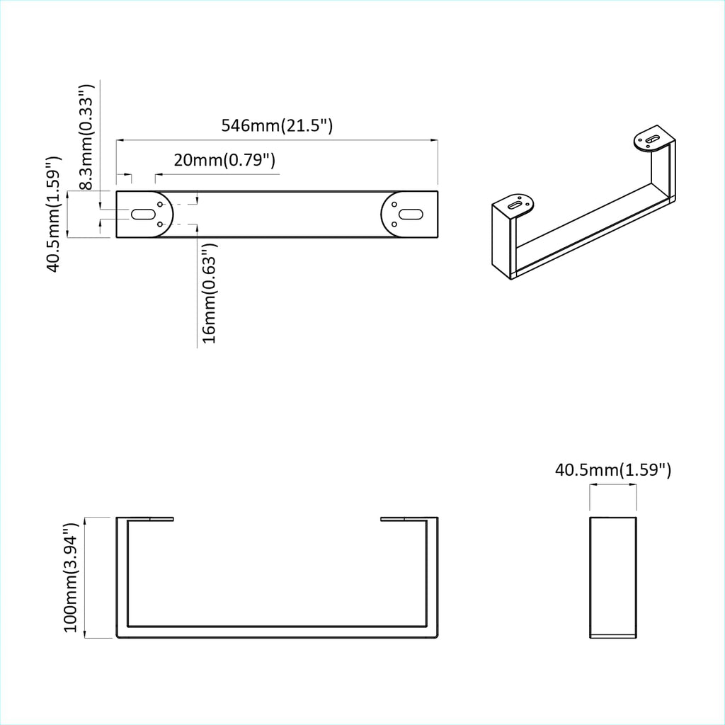 vidaXL Nóżki meblowe 2 pcs Czarny 546 x 40,5 x 100 mm Żelazo