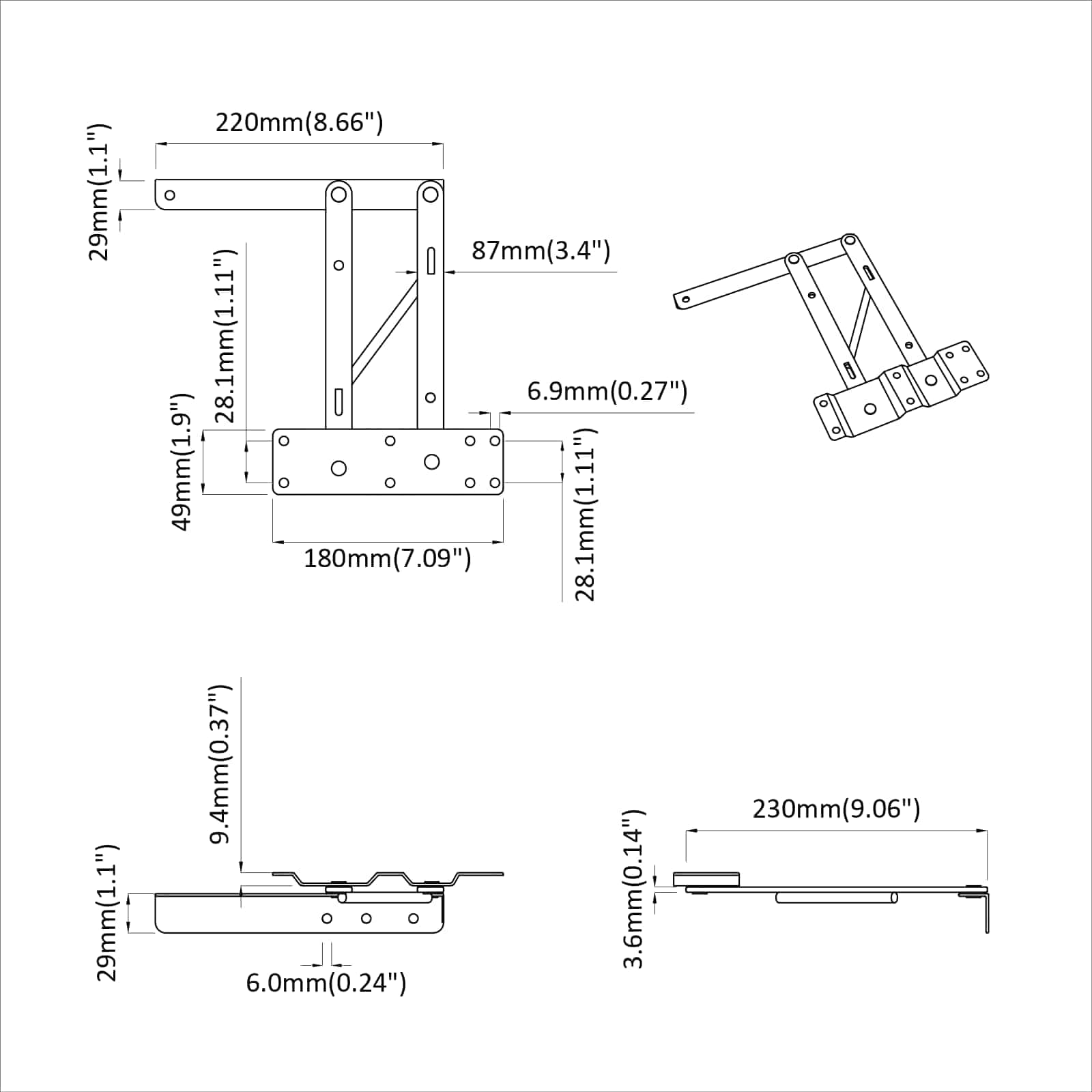 vidaXL Mechanizm podnoszenia łóżka 12 pcs Czarny 340 x 95 x 40 mm