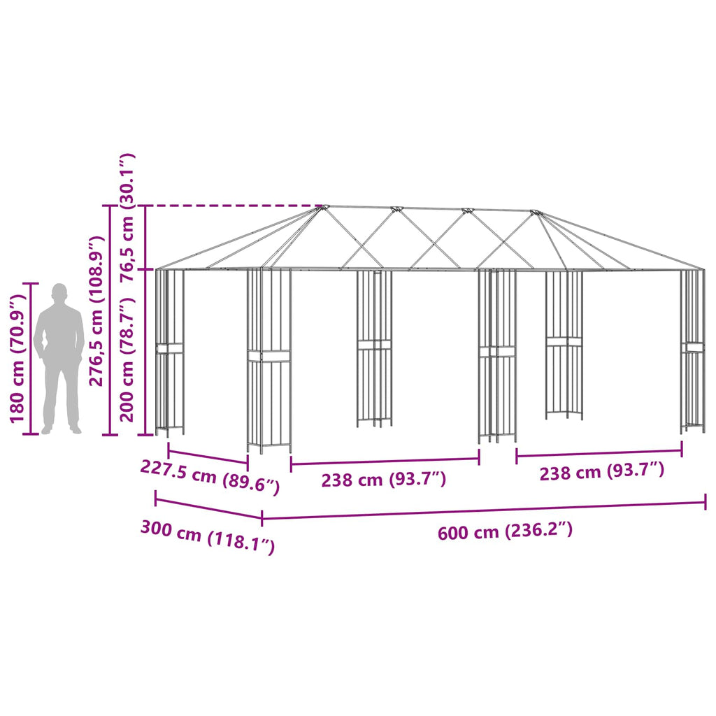 vidaXL Rama Pawilonu 6 x 3 m Czarny Stal