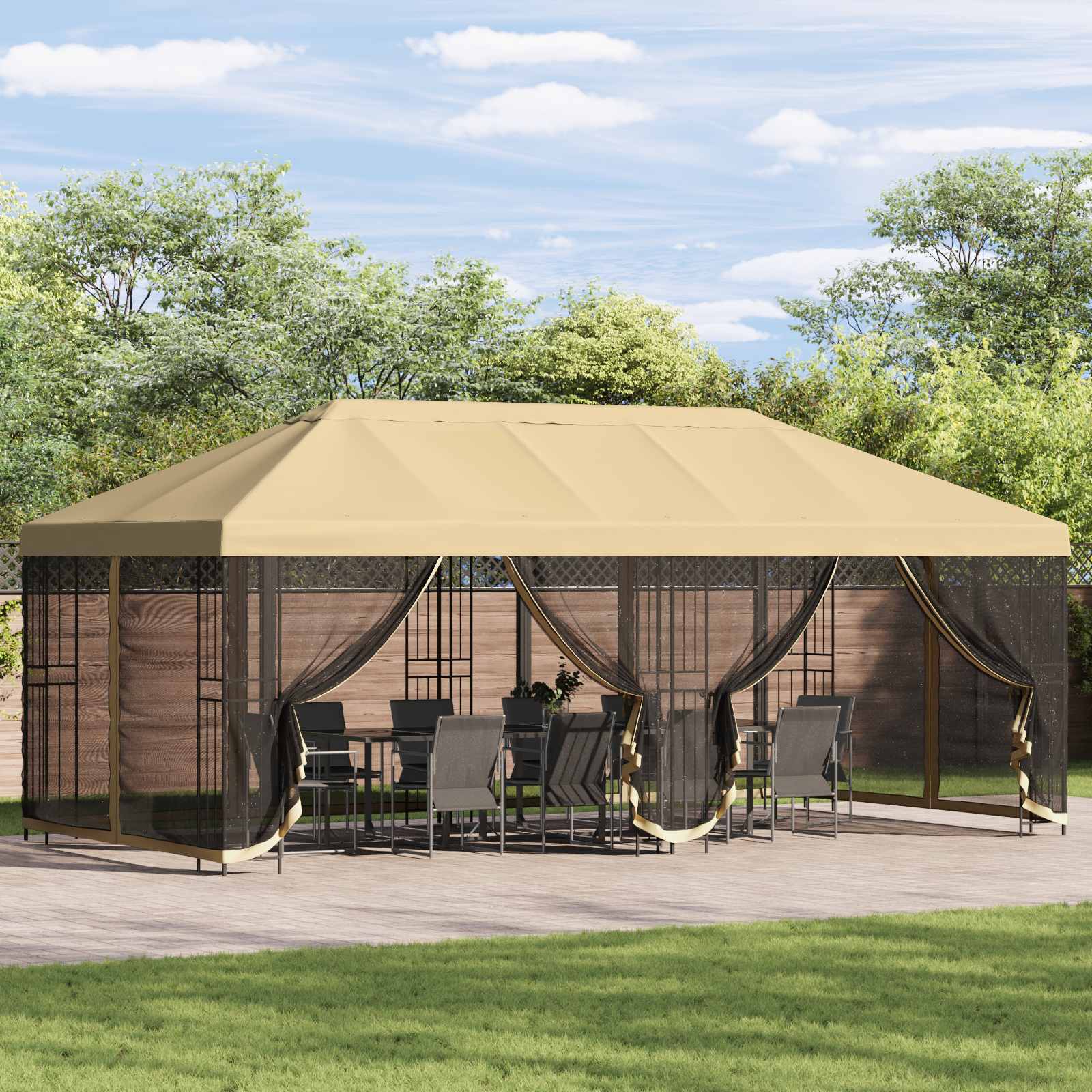 vidaXL Altana z bokami 6 x 3 m kremowy Poliester i Stal 190