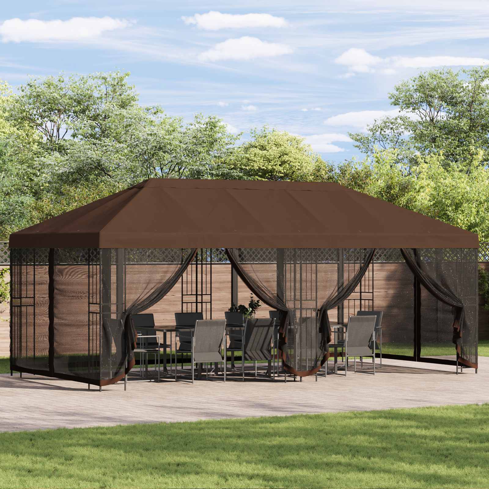 vidaXL Altana z bokami 6 x 3 m brązowy Poliester i Stal 190