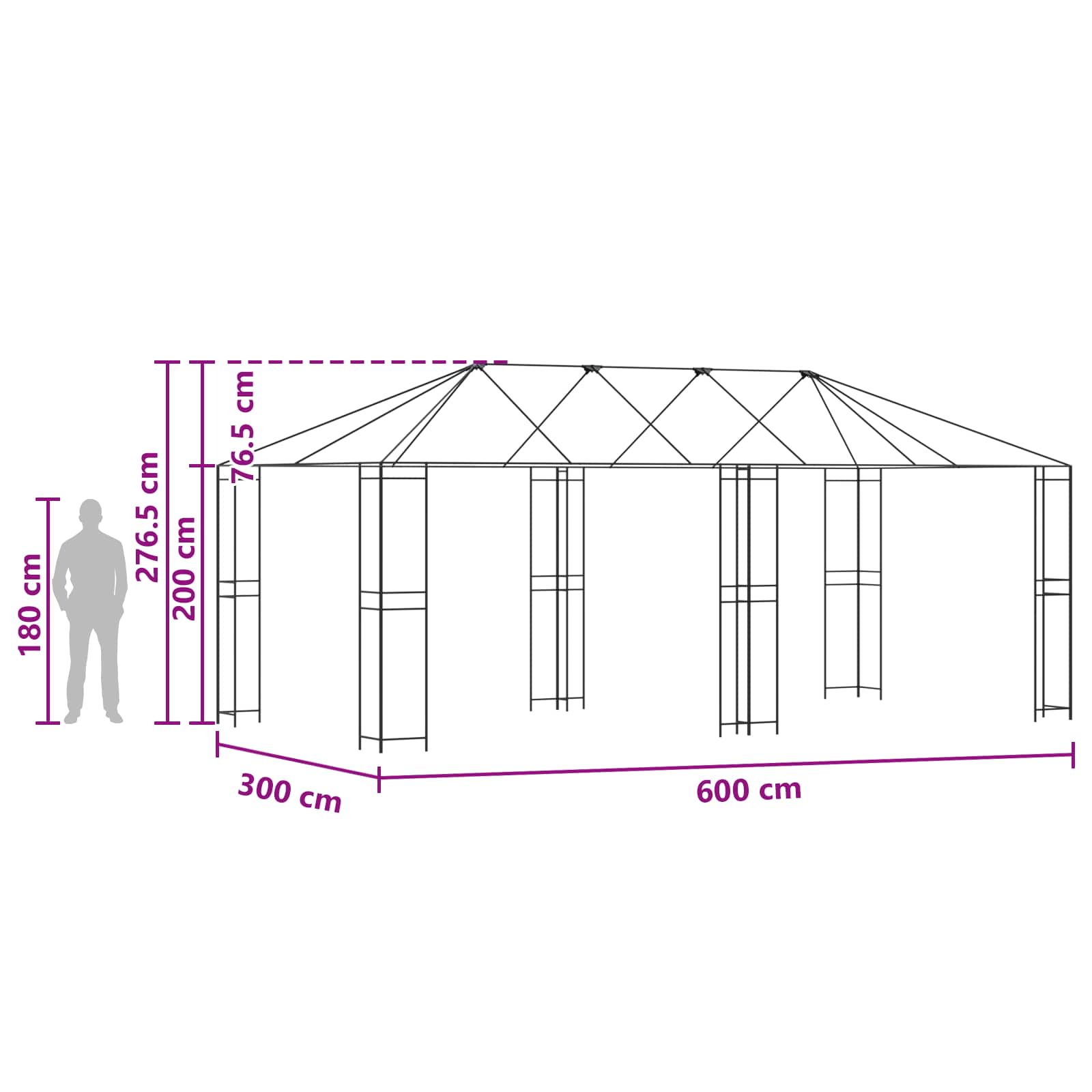 vidaXL Rama Pawilonu 6 x 3 m Czarny Stal