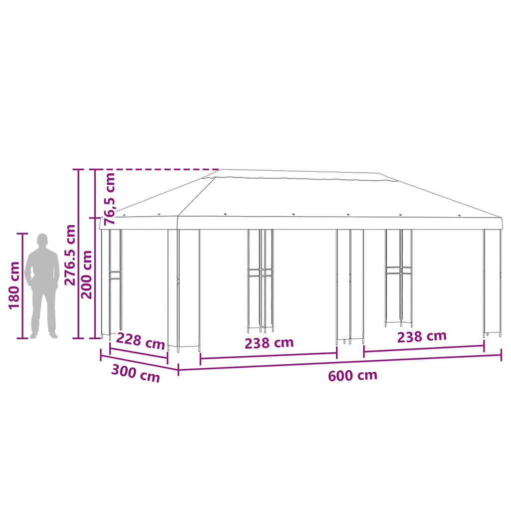 vidaXL Altana ogrodowa 6 x 3 m Czarny Poliester i Stal 190