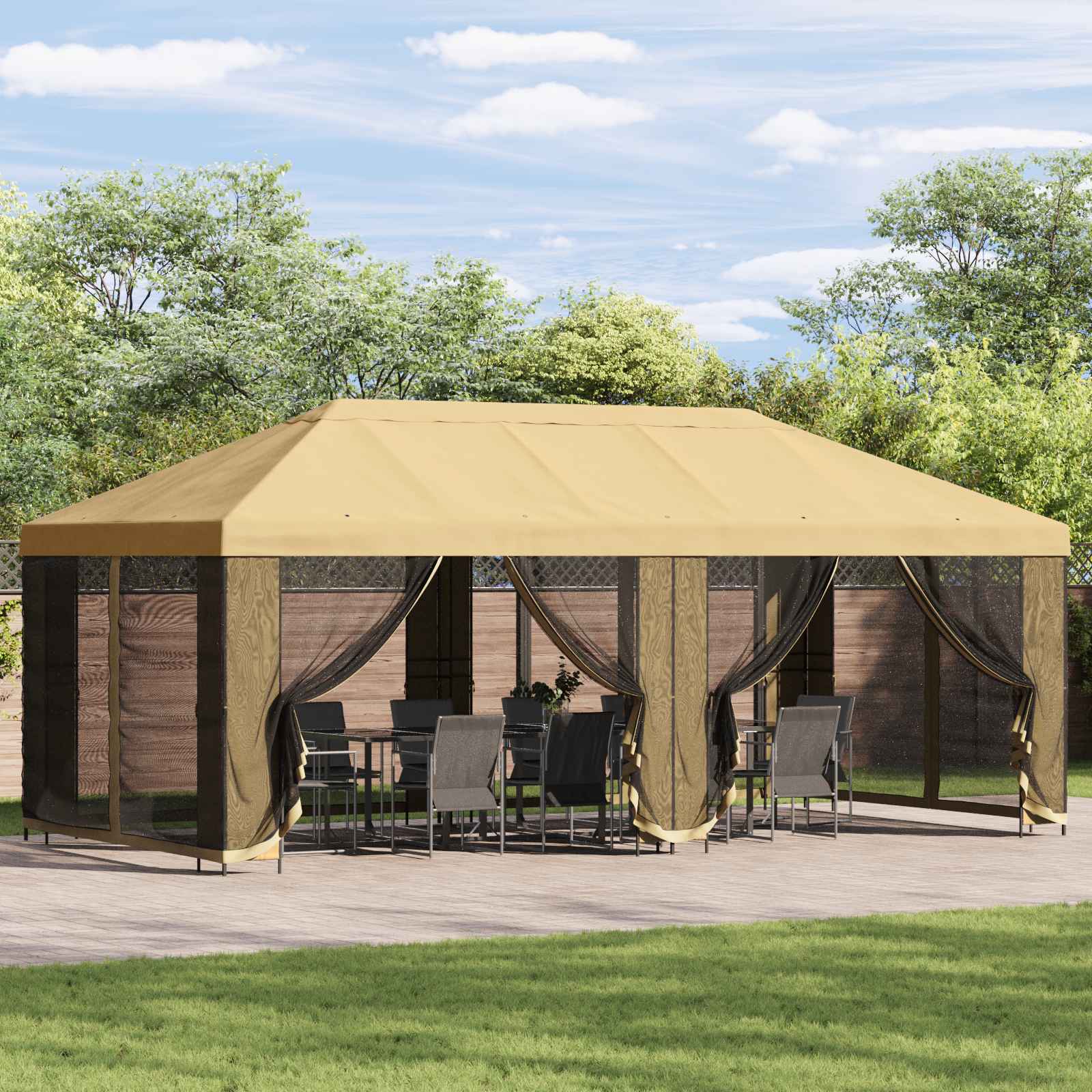 vidaXL Altana z bokami 6 x 3 m kremowy Poliester i Stal 190