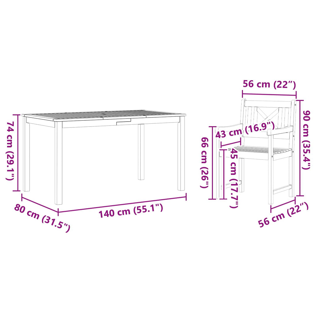 vidaXL Zestaw do jadalni w ogrodzie 7 pcs Brązowy Lite Drewno Akacji