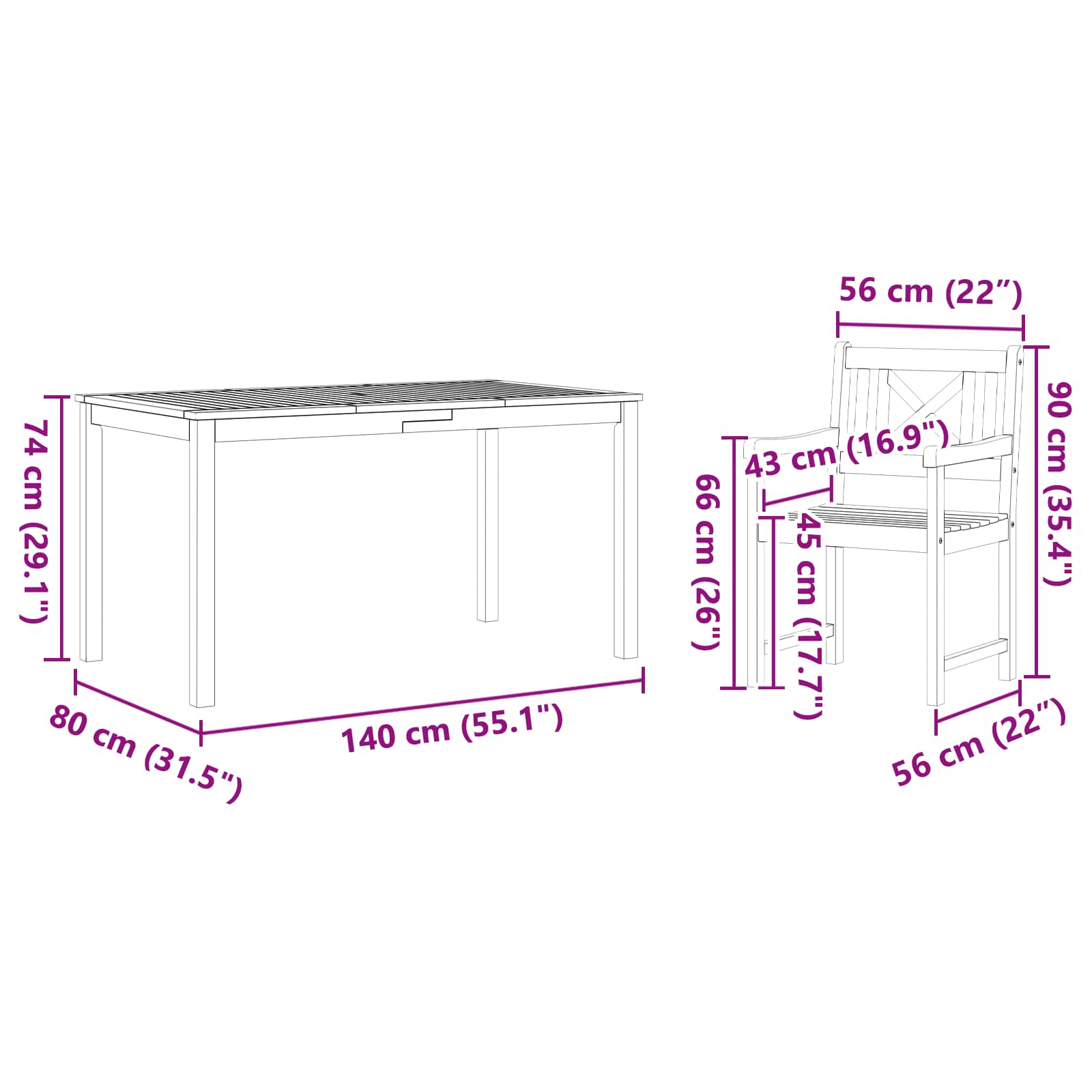 vidaXL Zestaw do jadalni w ogrodzie 7 pcs Brązowy Lite Drewno Akacji