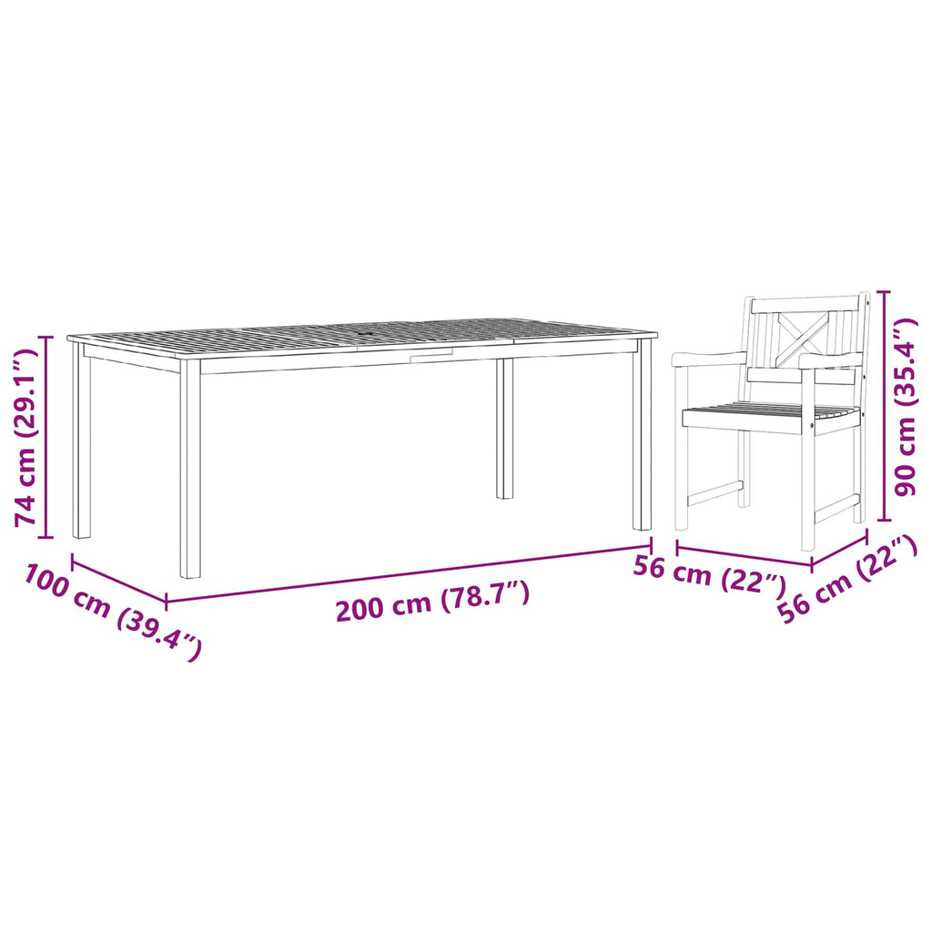 vidaXL Zestaw do jadalni w ogrodzie 7 pcs Brązowy Lite Drewno Akacji