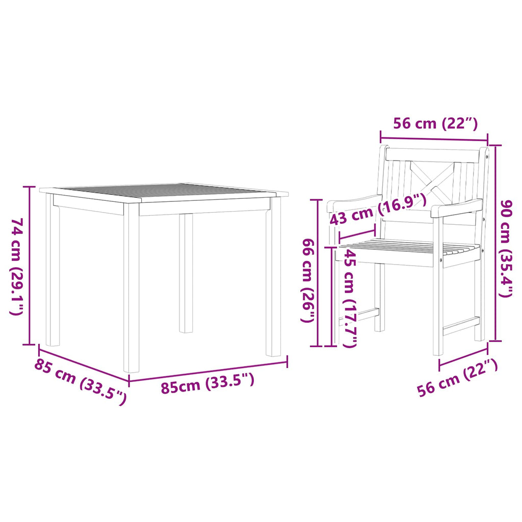 vidaXL Zestaw do jadalni w ogrodzie 5 pcs Brązowy Lite drewno akacjowe