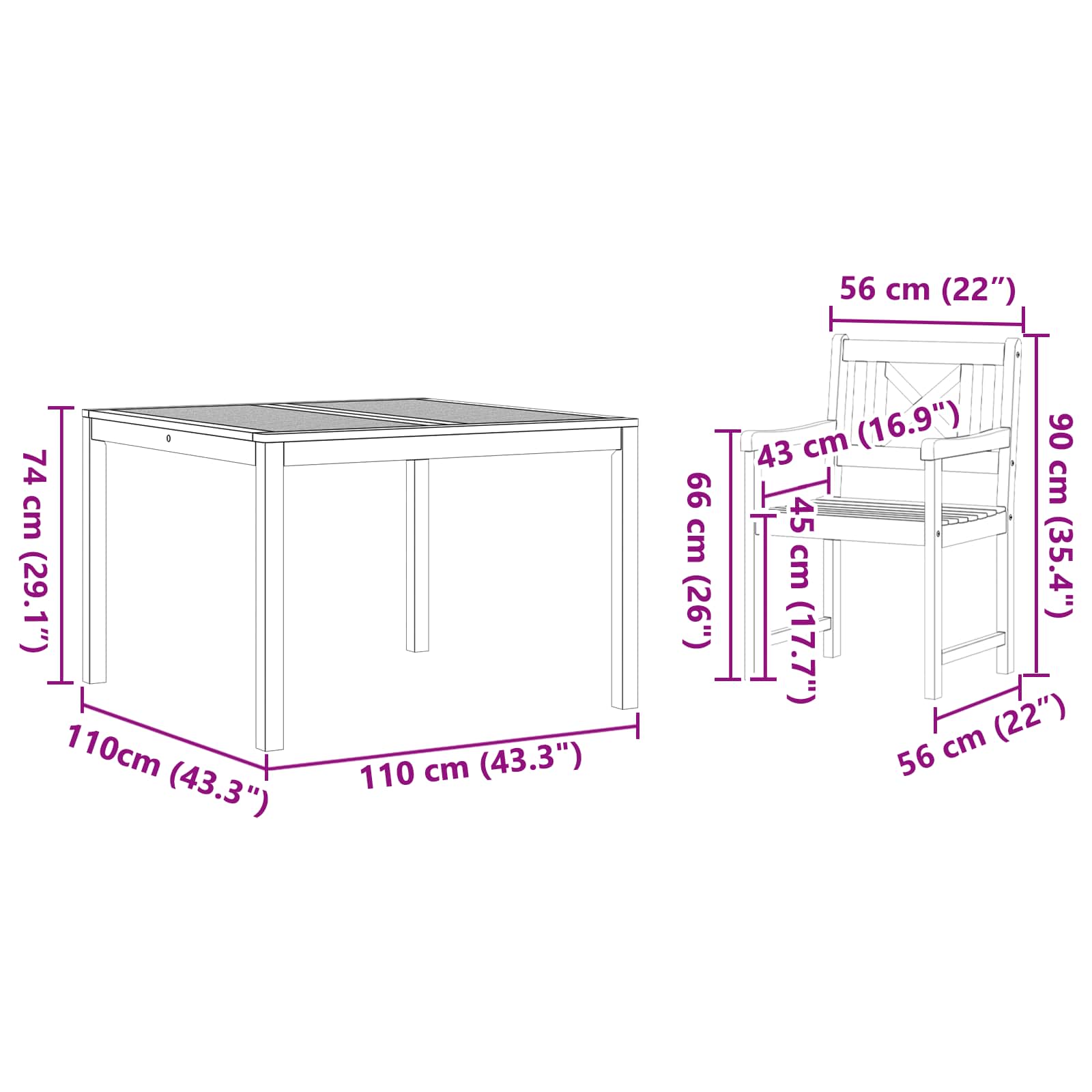 vidaXL Zestaw do jadalni w ogrodzie 5 pcs Brązowy Lite drewno akacjowe
