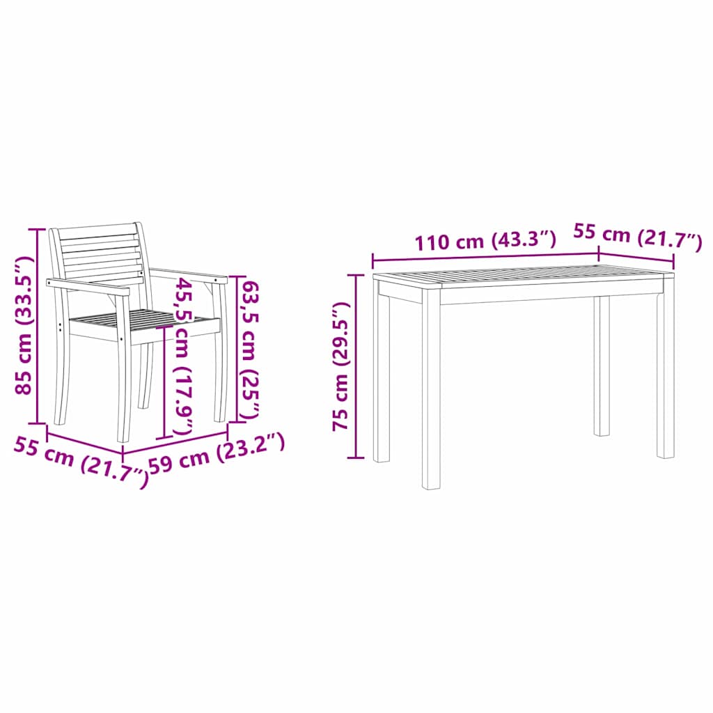 vidaXL Zestaw do jadalni w ogrodzie 3 pcs Brązowy Lite Drewno Akacji