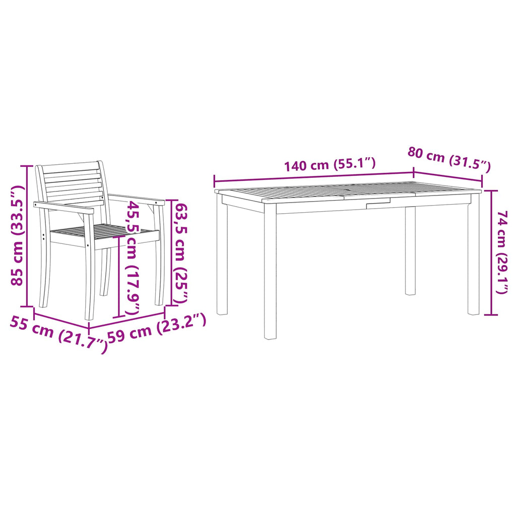 vidaXL Zestaw do jadalni w ogrodzie 5 pcs Brązowy Lite Drewno Akacji