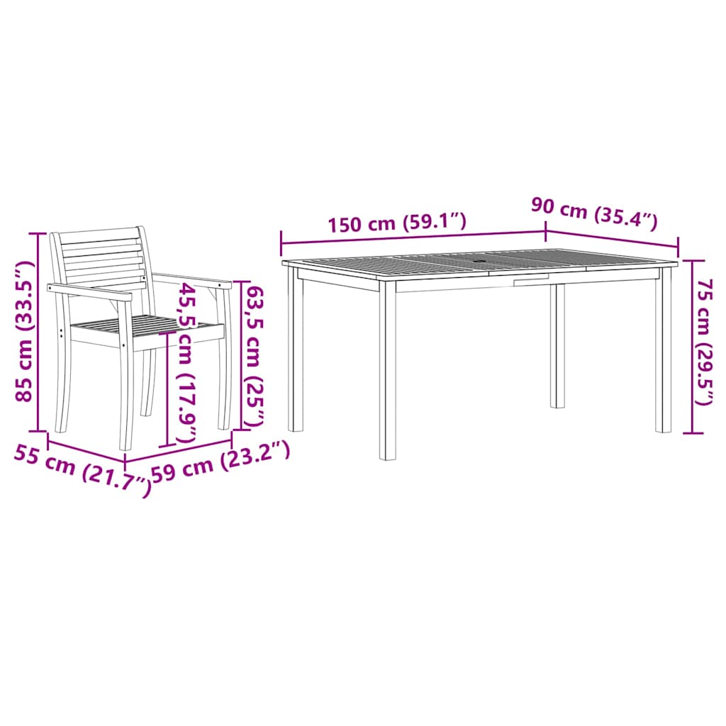 vidaXL Zestaw do jadalni w ogrodzie 7 pcs Brązowy Lite Drewno Akacji