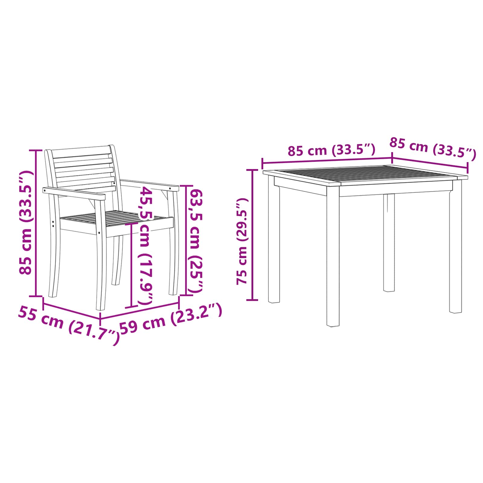 vidaXL Zestaw do jadalni w ogrodzie 5 pcs Brązowy Lite Drewno Akacji