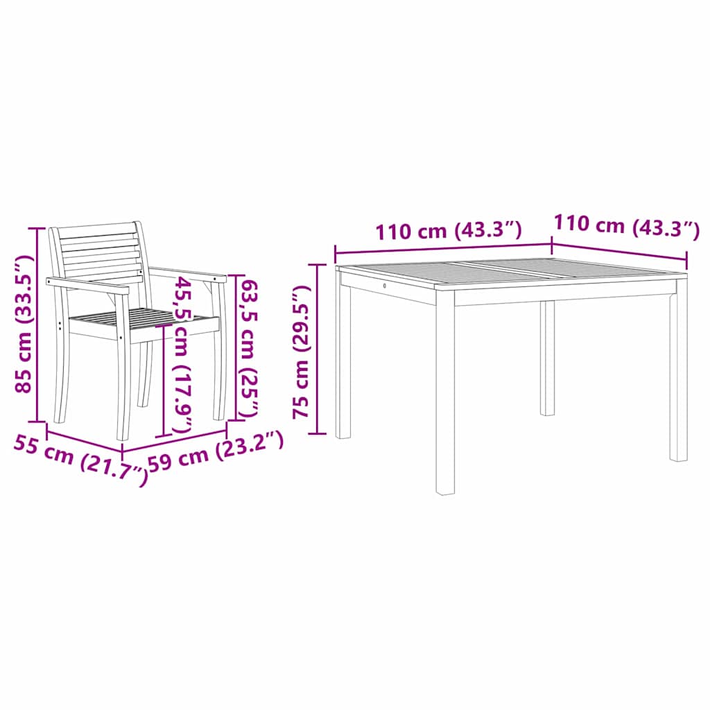 vidaXL Zestaw do jadalni w ogrodzie 3 pcs Brązowy Lite Drewno Akacji