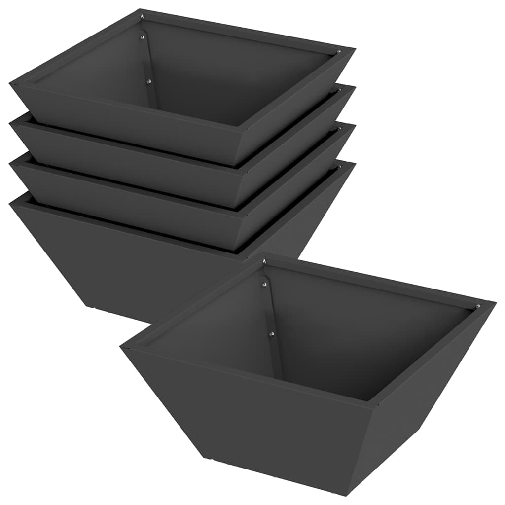 vidaXL Doniczka ogrodowa 5 pcs Czarny 35 x 35 x 15 cm Stal zimnogięta
