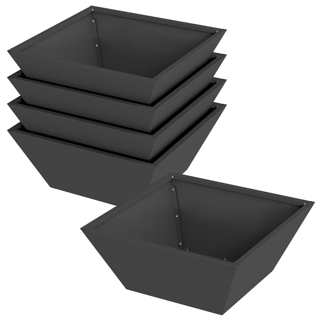 vidaXL Doniczka ogrodowa 5 pcs Czarny 40 x 40 x 15 cm Stal zimnogięta