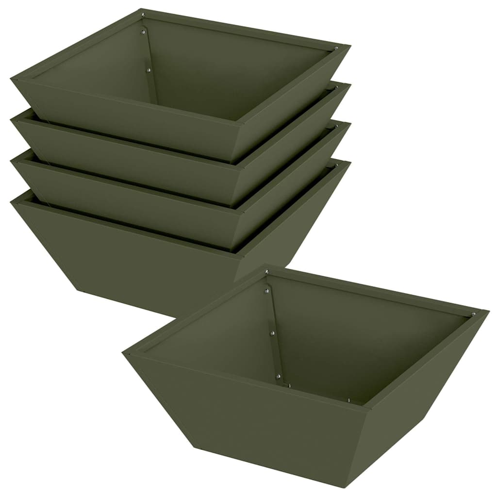 vidaXL Doniczka ogrodowa 5 pcs Zielony oliwkowy 40 x 40 x 15 cm
