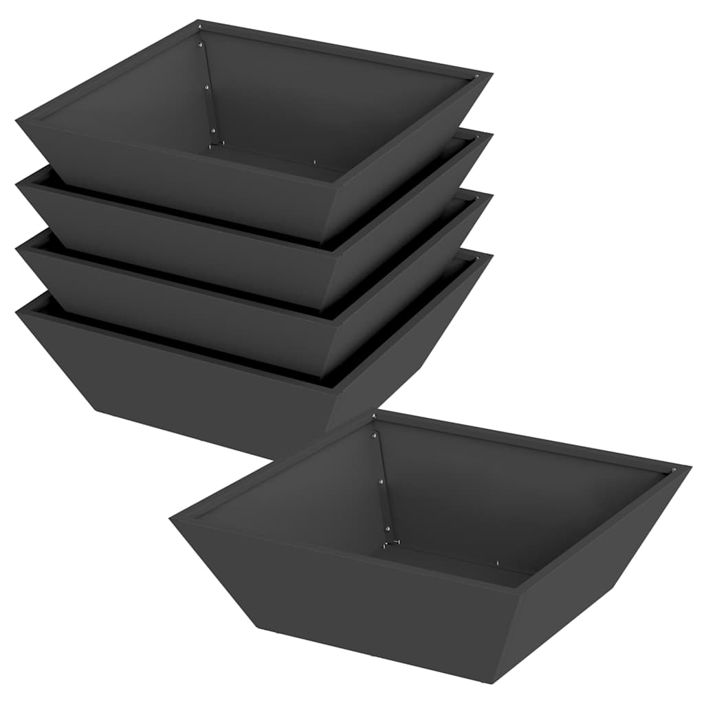 vidaXL Doniczka ogrodowa 5 pcs Czarny 50 x 50 x 15 cm Stal zimnogięta