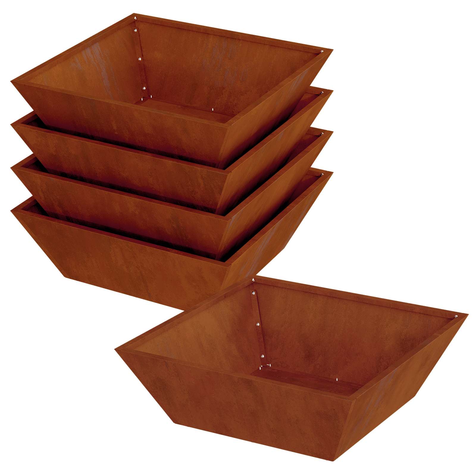 vidaXL Doniczka ogrodowa 5 pcs Rdzawy 50 x 50 x 15 cm