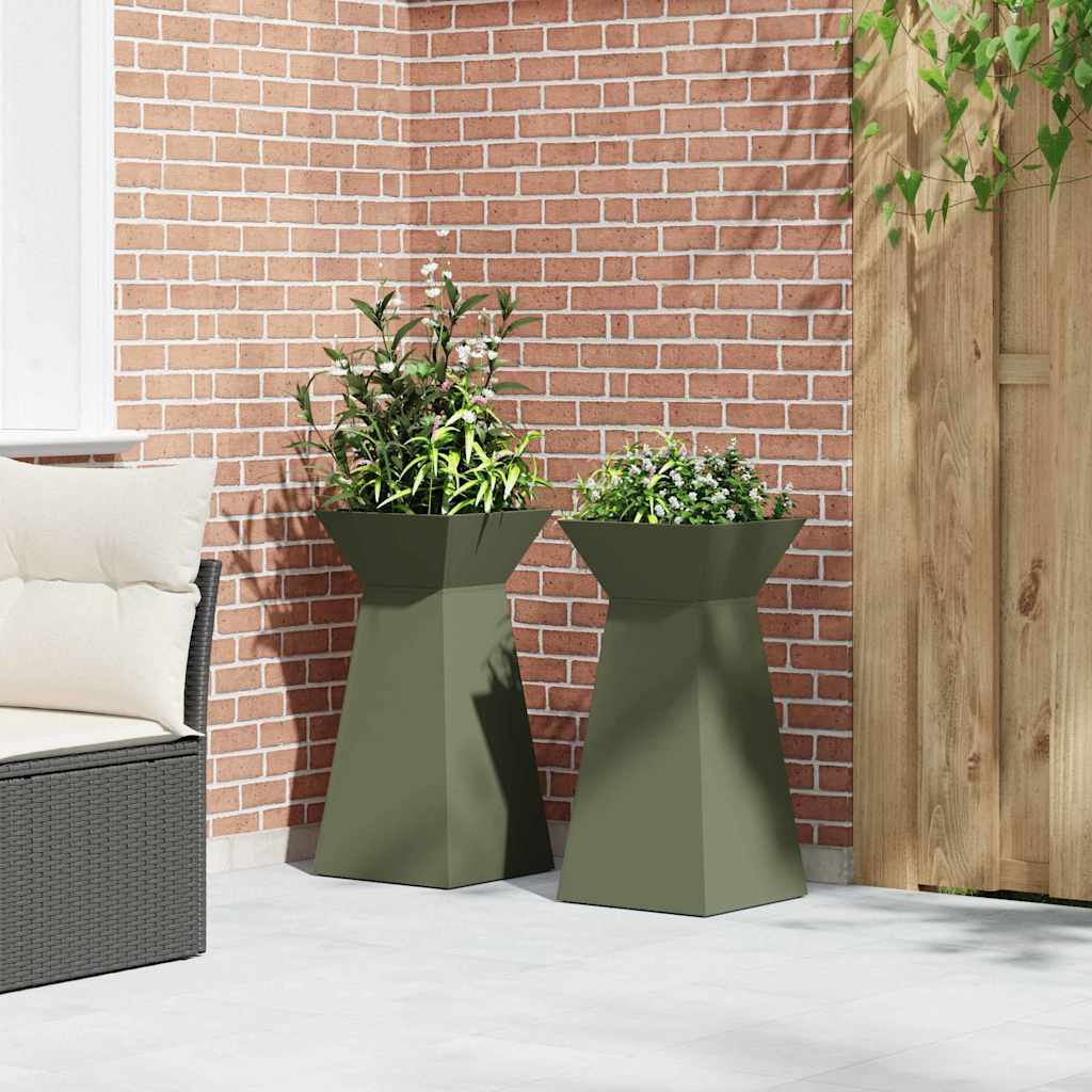 vidaXL Donica słupowa 2 pcs Oliwkowy 35 x 35 x 73 cm