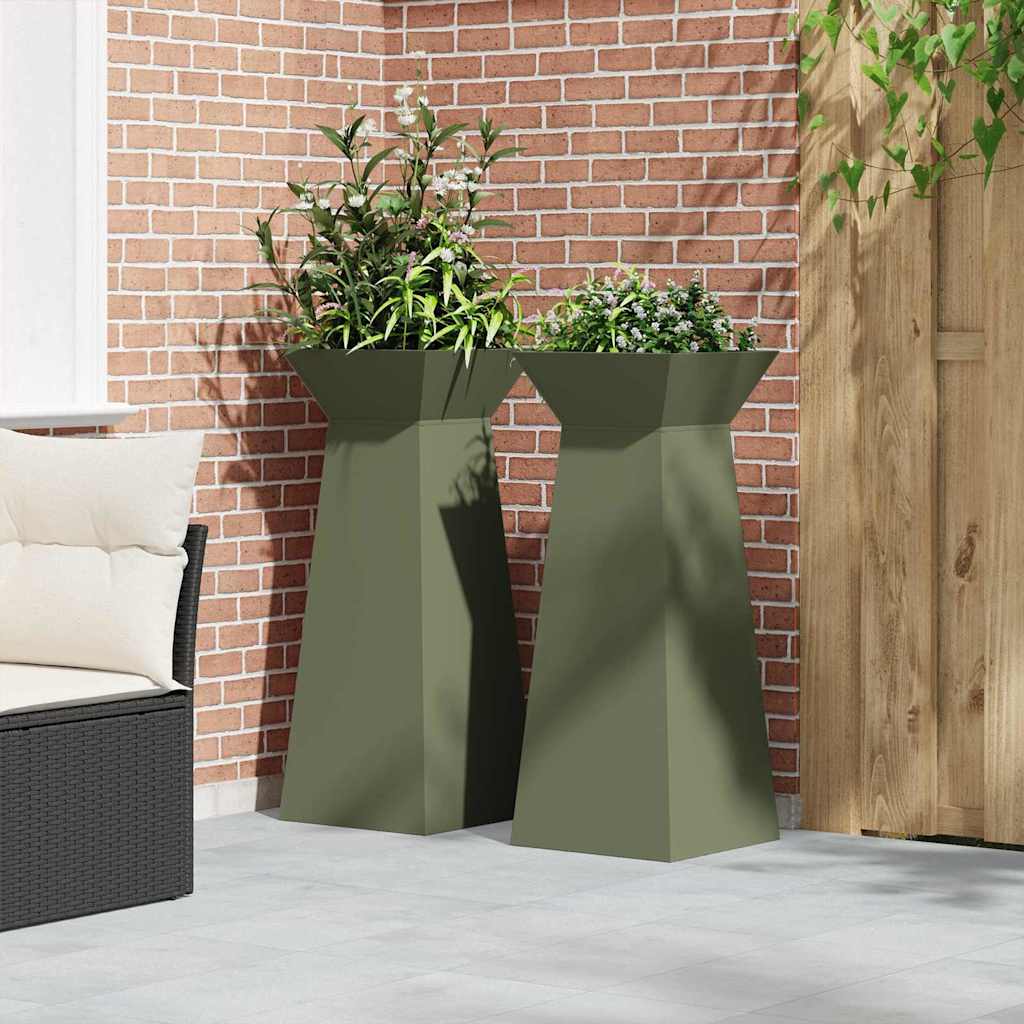 vidaXL Donica słupowa 2 pcs Oliwkowy 40 x 40 x 100 cm