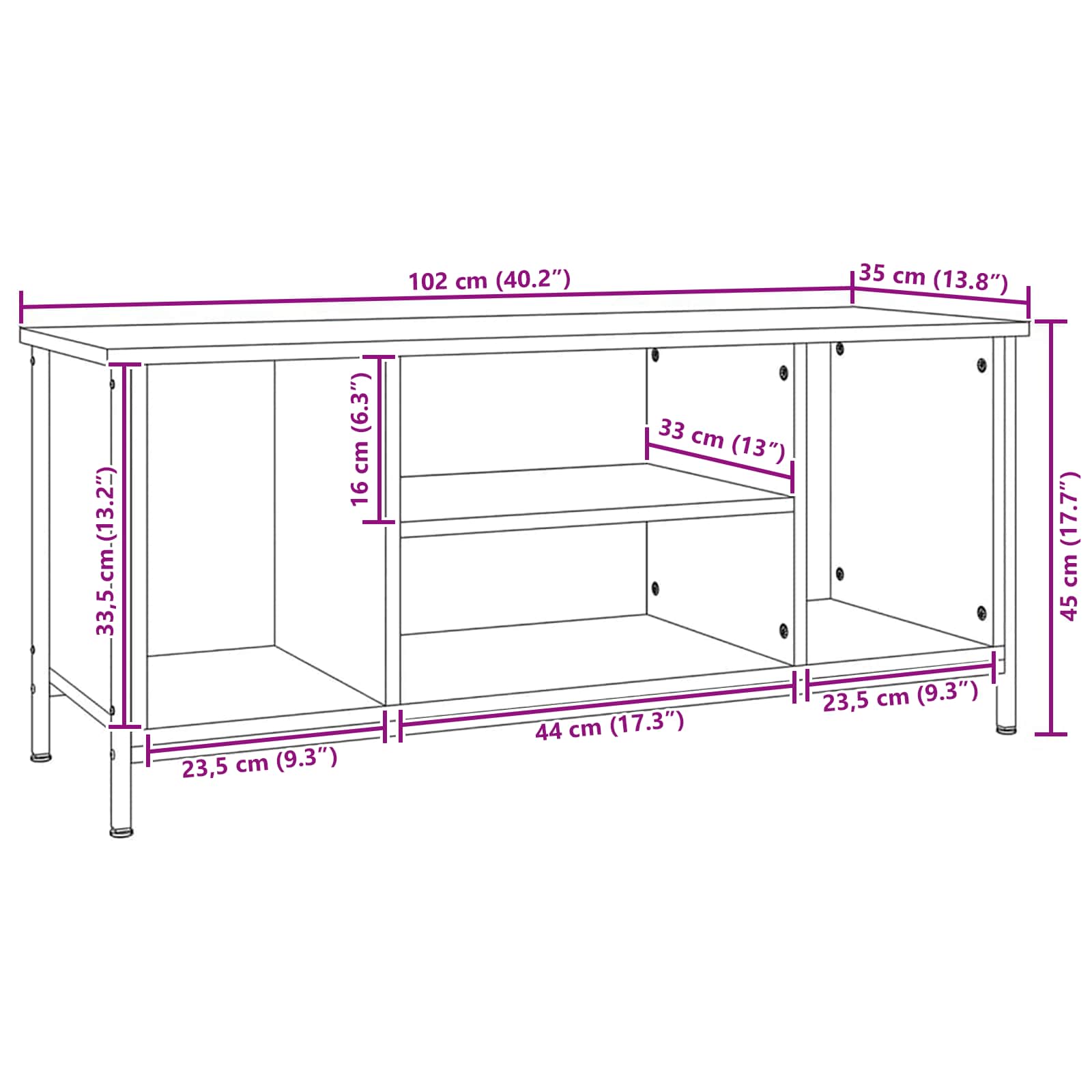 vidaXL Szafka pod telewizor Czarny Dąb 102 x 35 x 45 cm