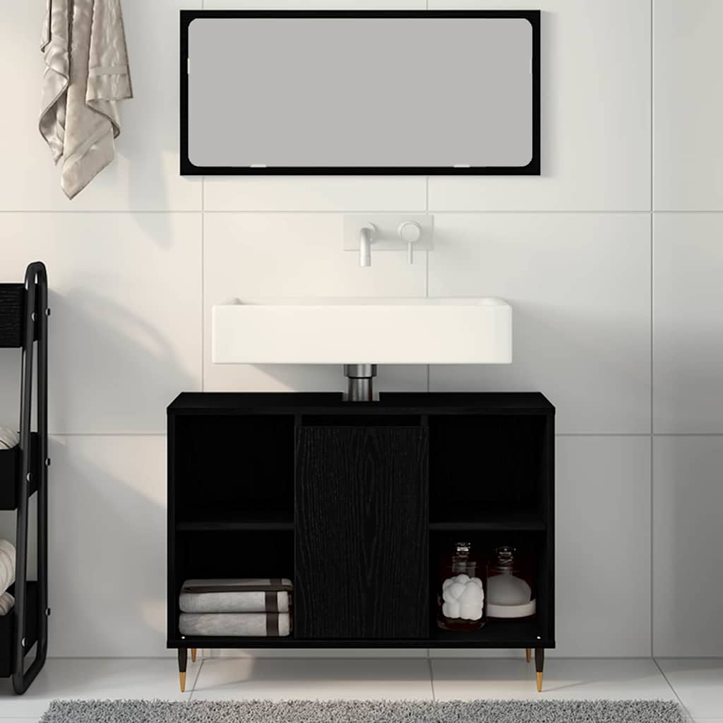 vidaXL Szafka Łazienkowa z półką z drzwiami Czarny 80 x 33 x 60 cm