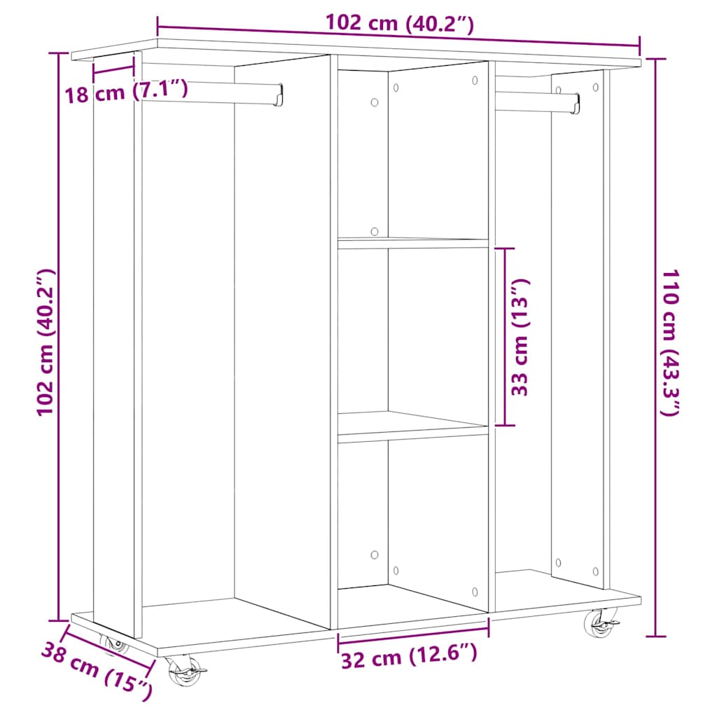 vidaXL Garderoba Czarny dąb 102 x 38 x 110 cm Materiał drewnopochodny