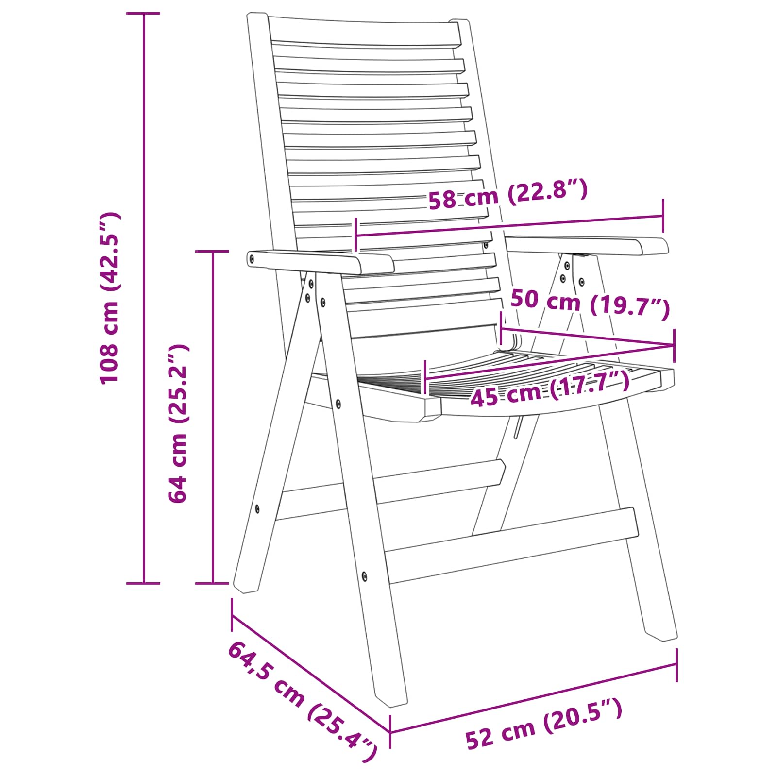 vidaXL Krzesło 8 pcs Brązowy 64,5 x 52 x 108 cm Lite drewno teakowe