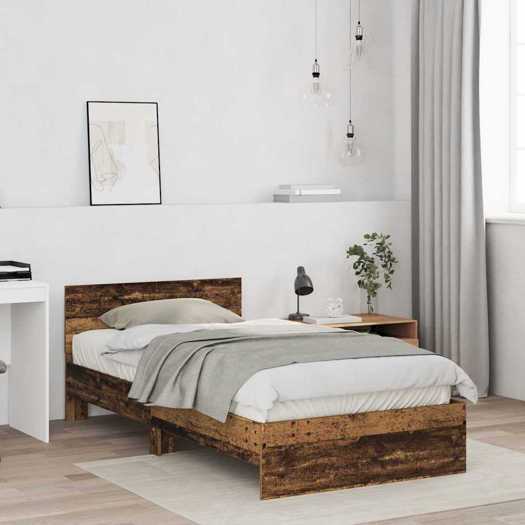 vidaXL Ramka łóżka Montowane na ścianie Stare drewno 203 x 104 x 70 cm